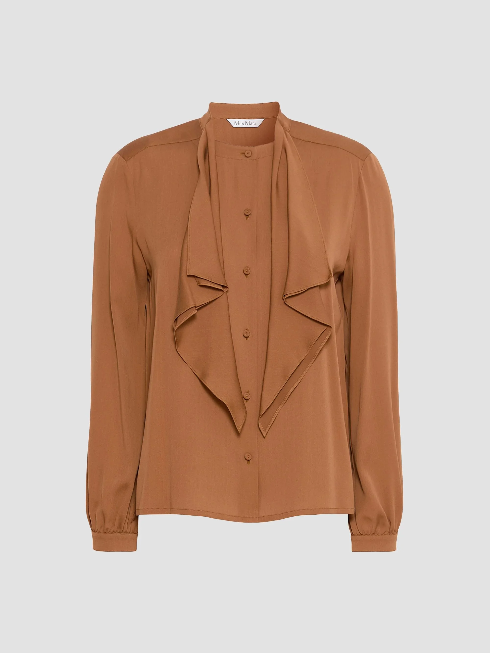 Women's Ruffled Silk Charmeuse Shirt - Tobacco - 1