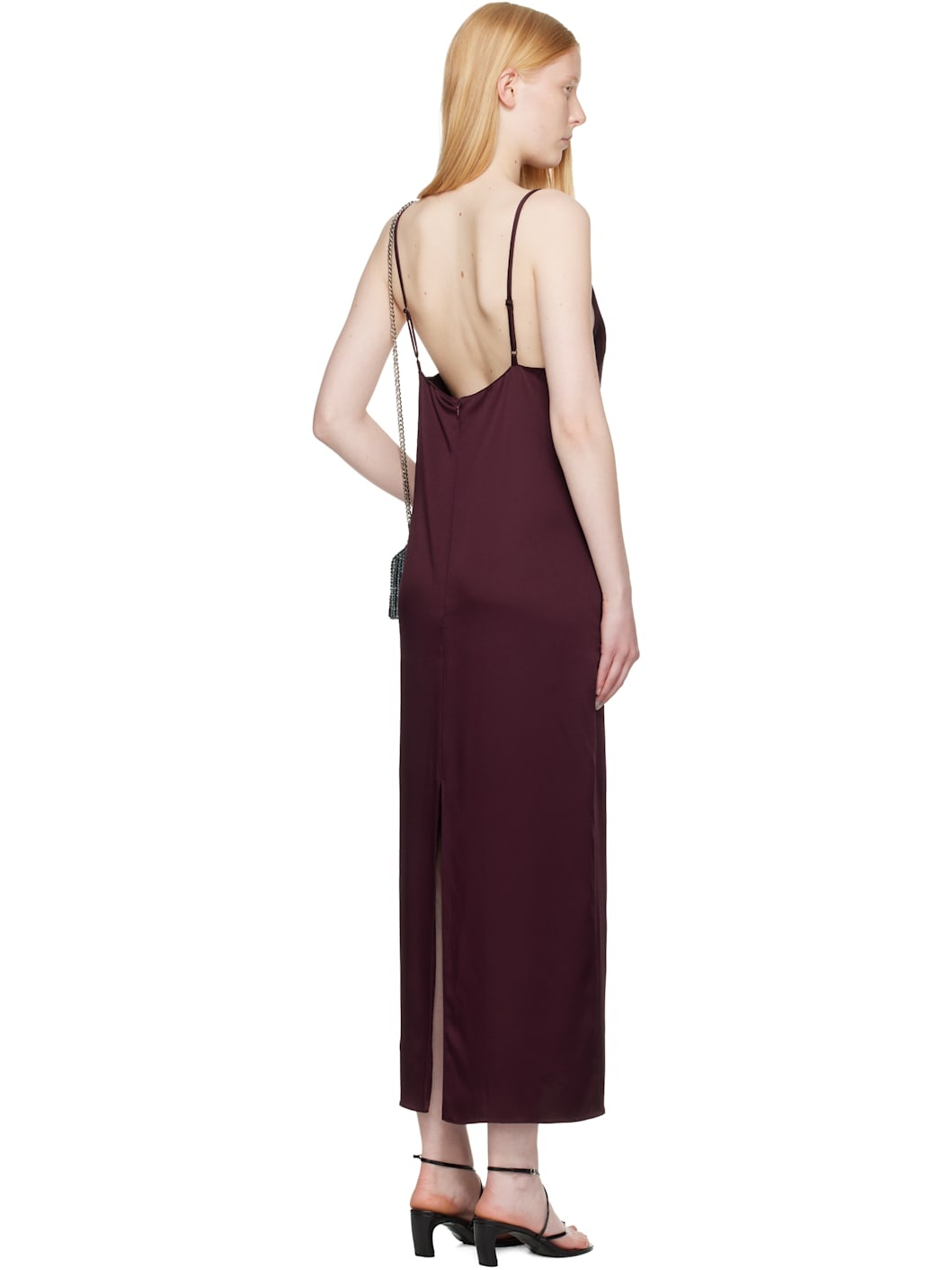 Burgundy Satin Slip Maxi Dress - 3