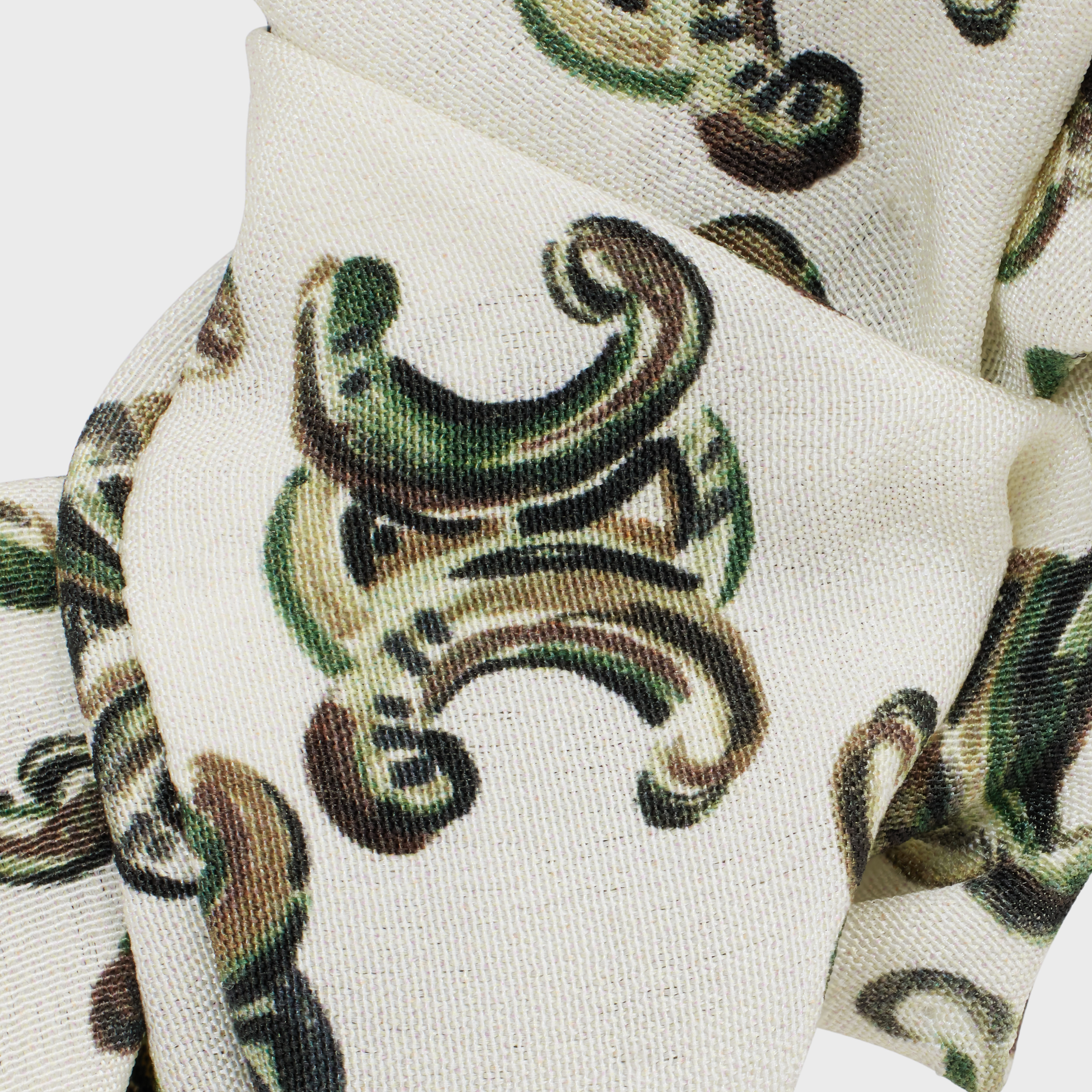Scrunchy Celine Triomphe Camo Bracelet in Brass with Gold Finish and White Silk - 3