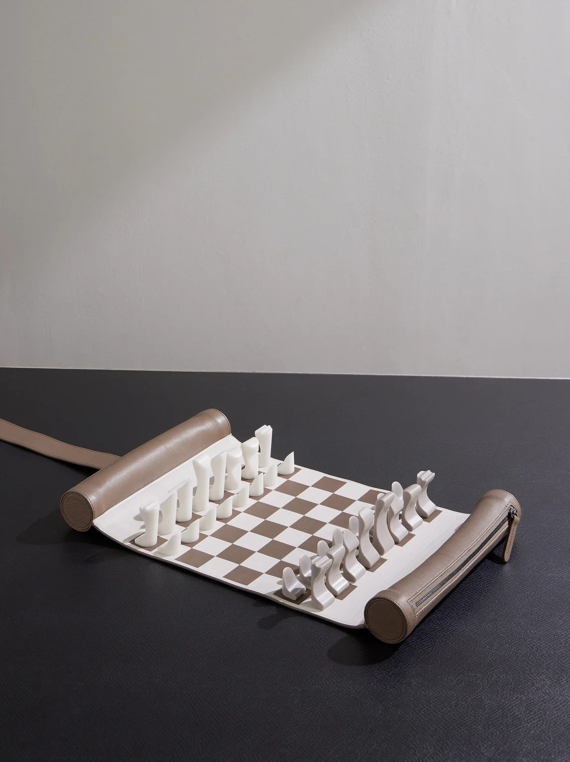 Leather and Krion® Portable Chess Set - 1