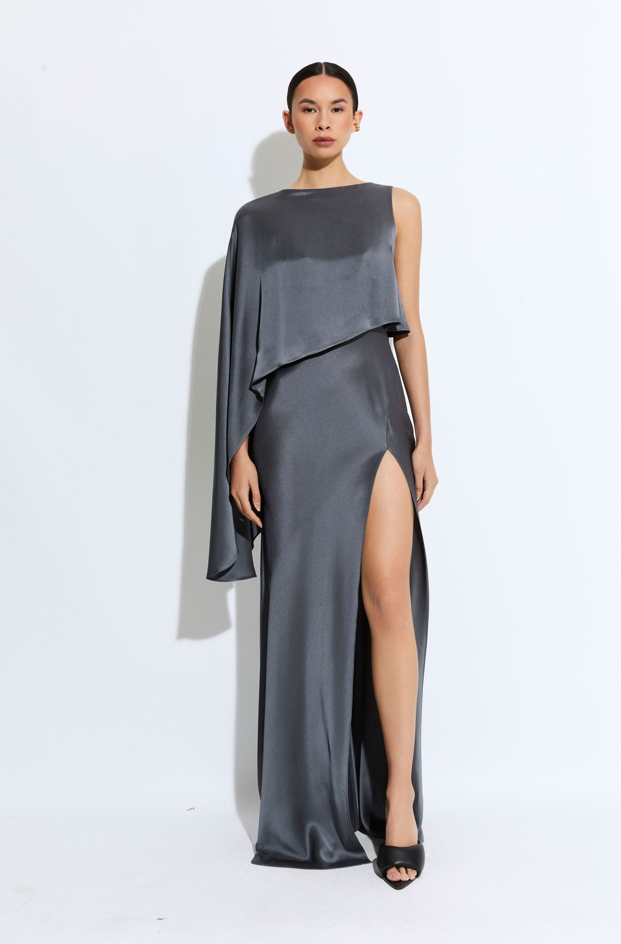 Satin Asymmetric Draped Gown - 2