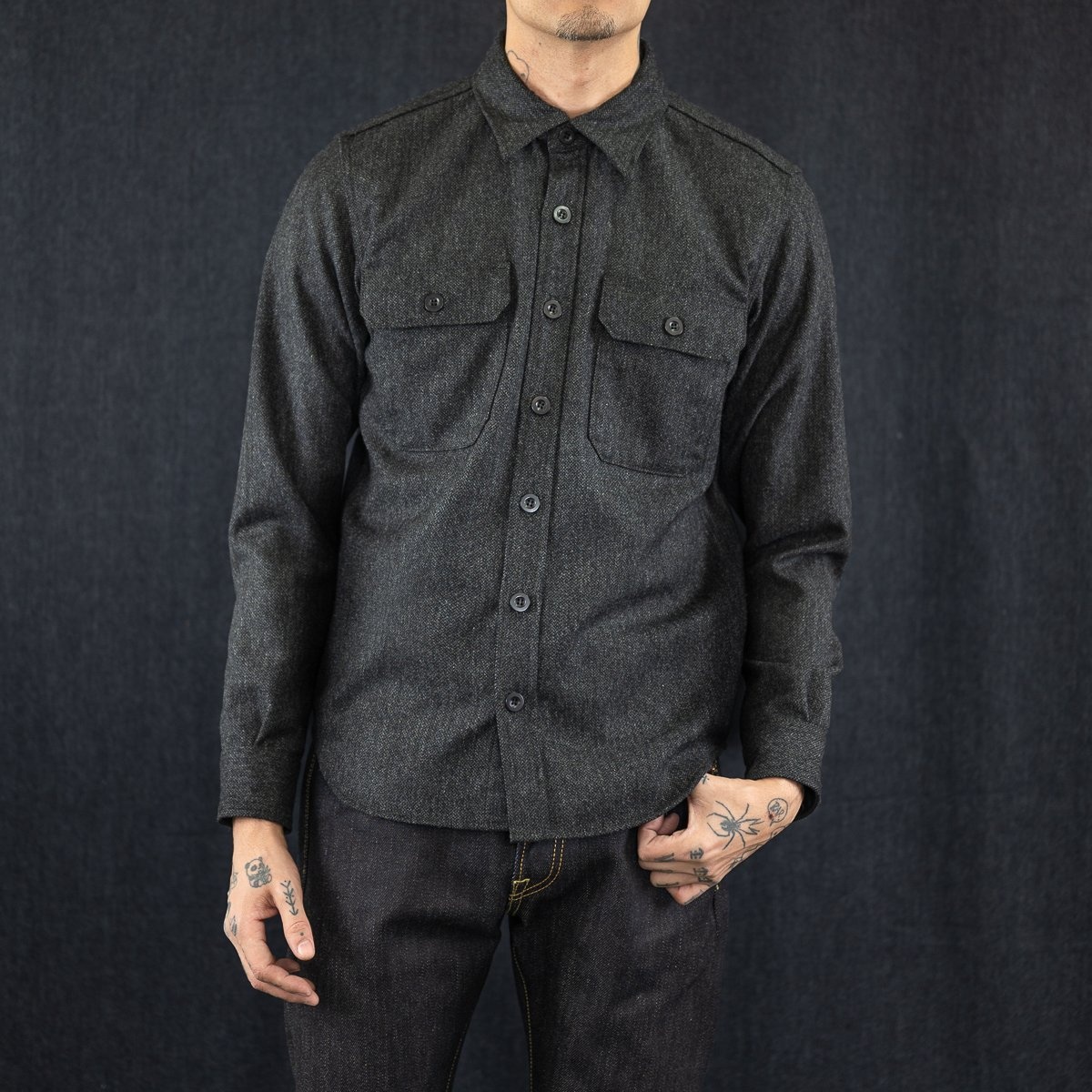 IHDR-434-ABC 14oz Fox Brothers® Arsenic Barleycorn Flannel CPO Shirt - Grey - 13