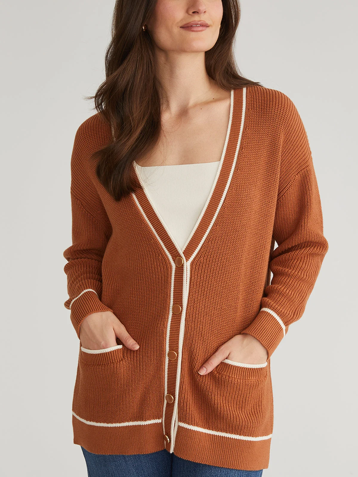 Emma: Cotton Tipped Oversized Cardigan - 1