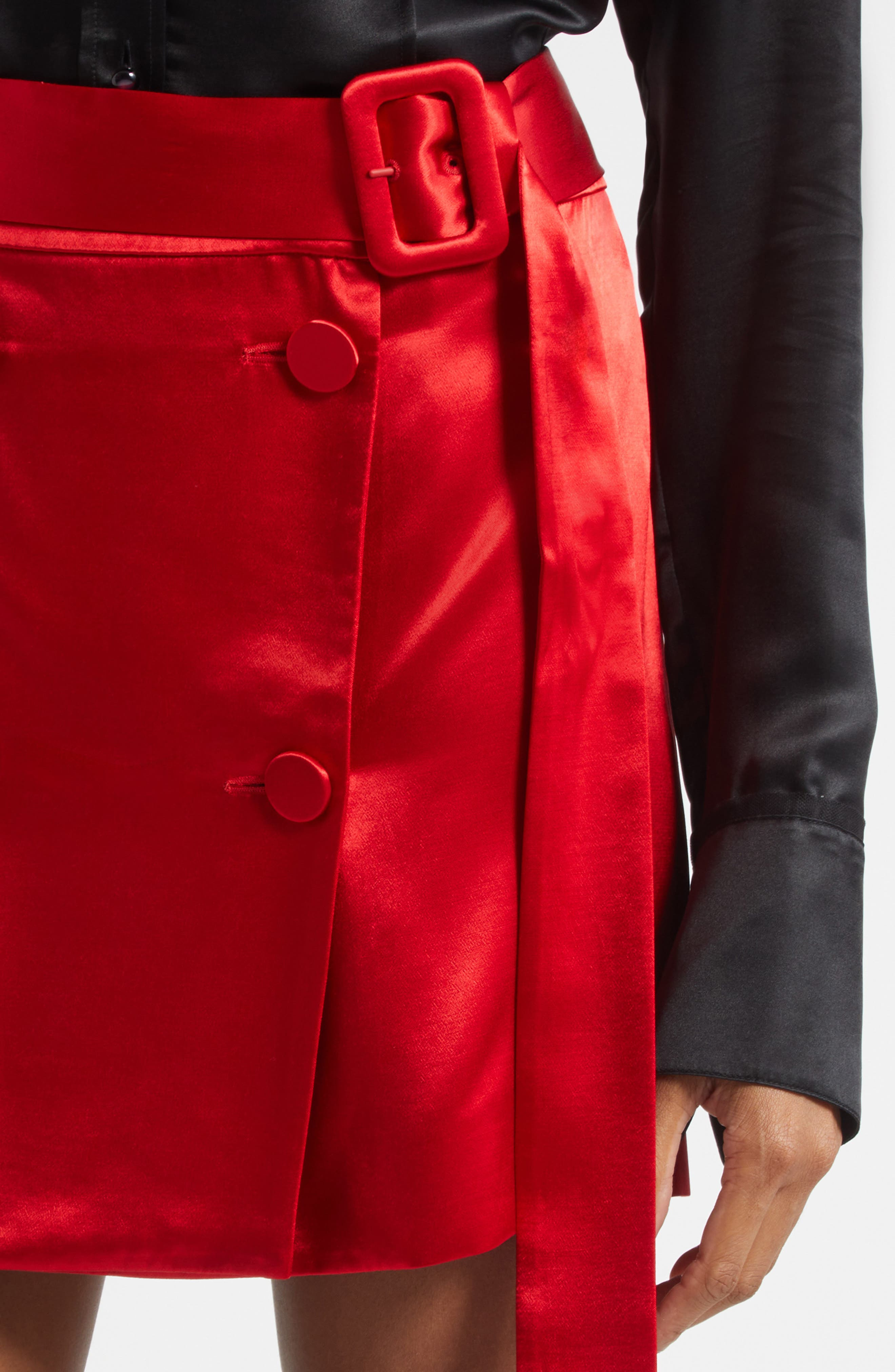 FERRAGAMO Belted Double Breasted Satin Miniskirt in New Red at Nordstrom - 5