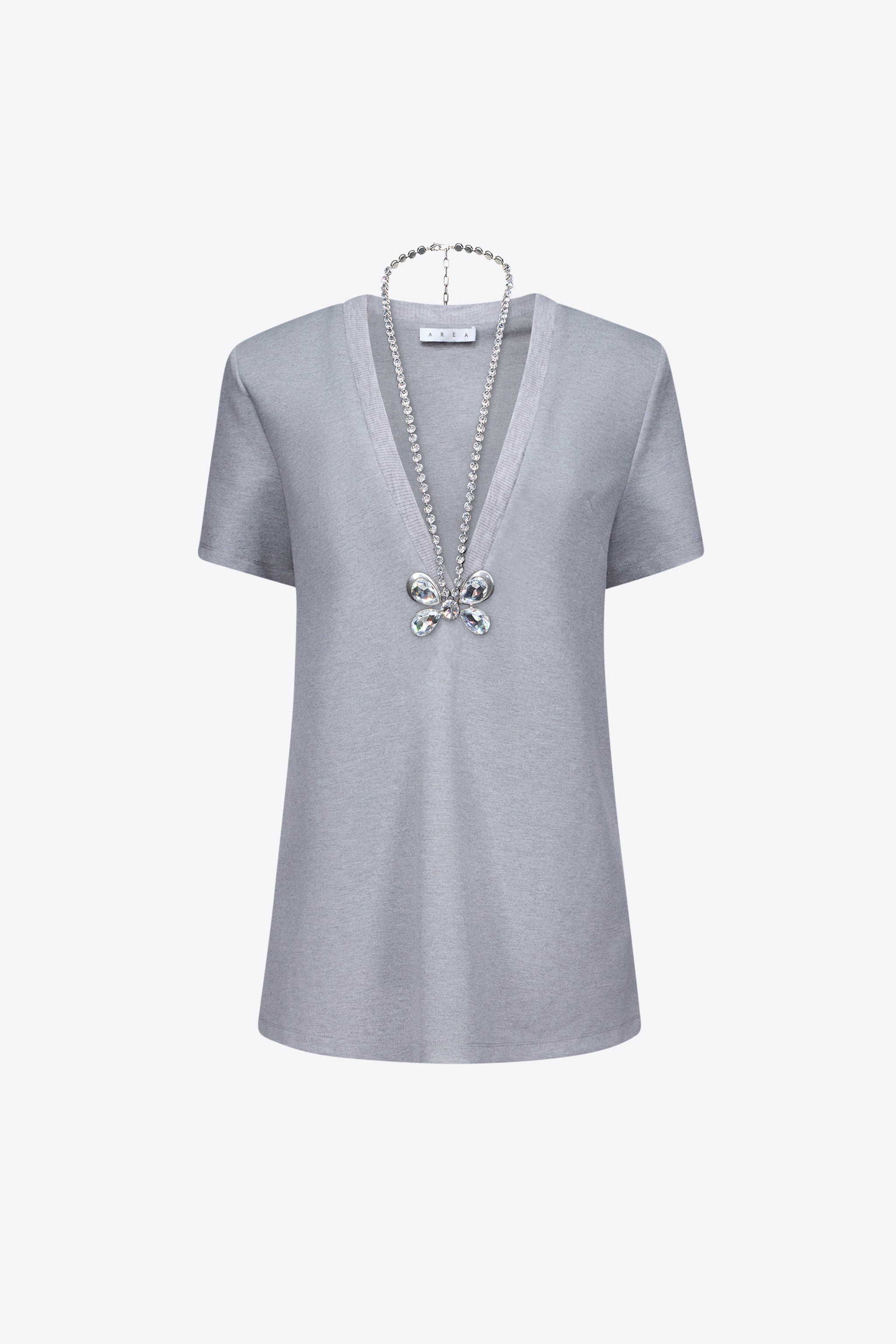 CRYSTAL BUTTERFLY V-NECK T-SHIRT DRESS - 1