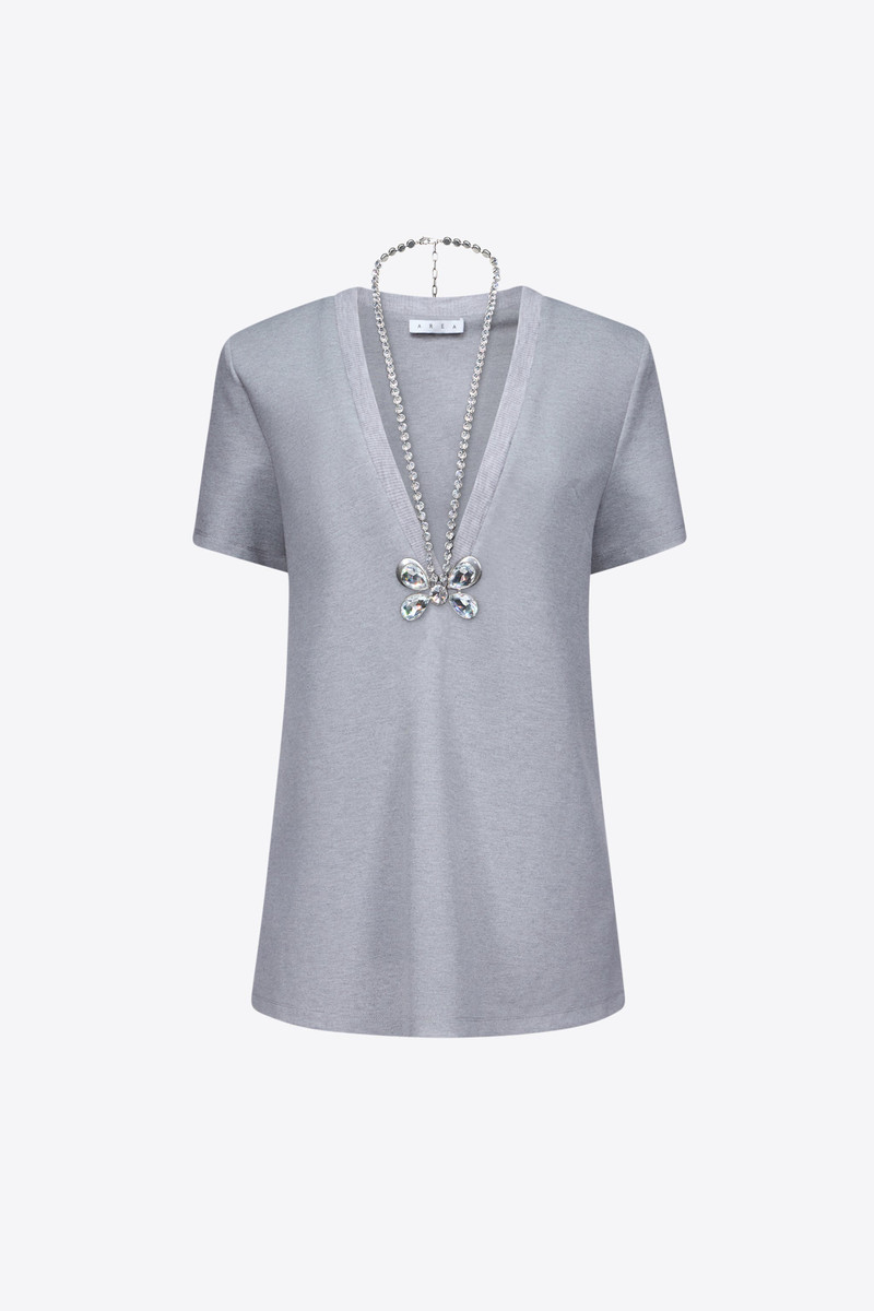CRYSTAL BUTTERFLY V-NECK T-SHIRT DRESS 1