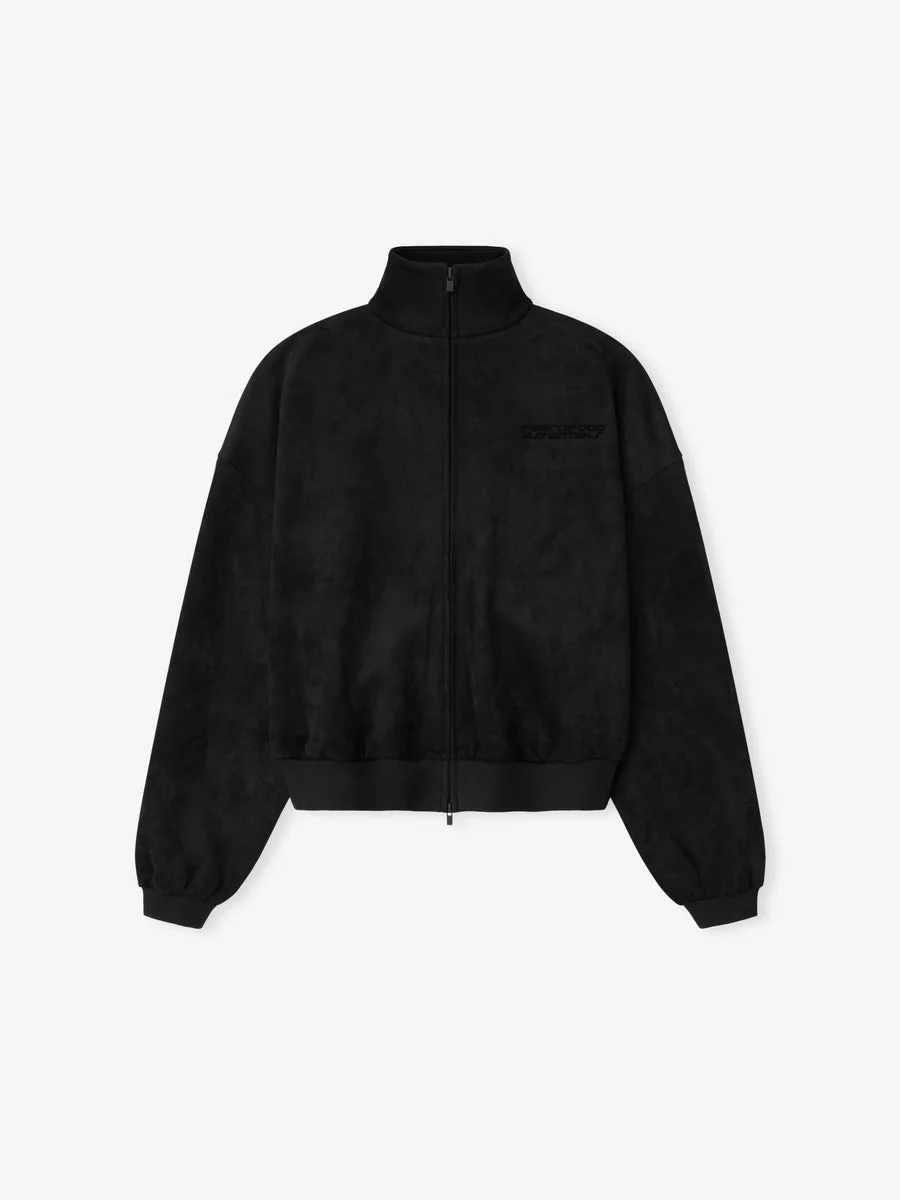 Womens Suede Fleece Vintage Track Jacket - 1