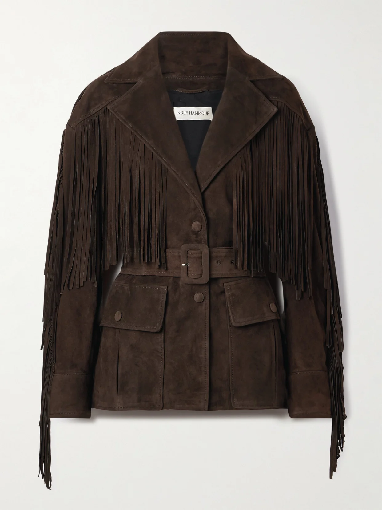 Cassidy Belted Fringed Suede Jacket - 1