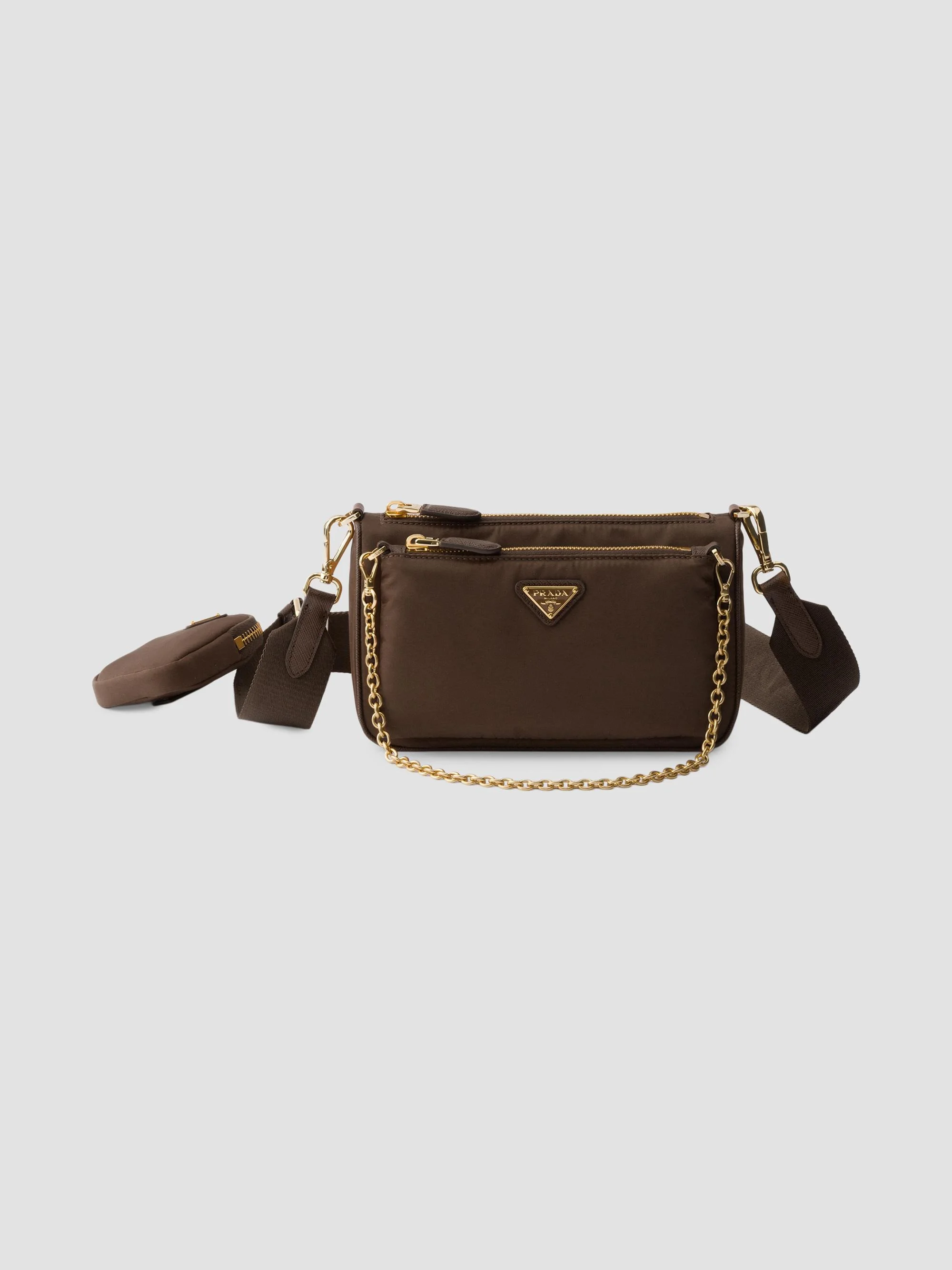 Women's Re-Nylon and Saffiano Leather Mini Shoulder Bag - Dark Brown - 1