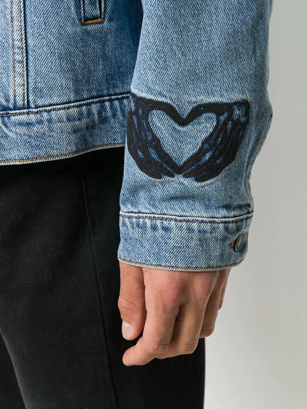 heart embroidery denim jacket - 5