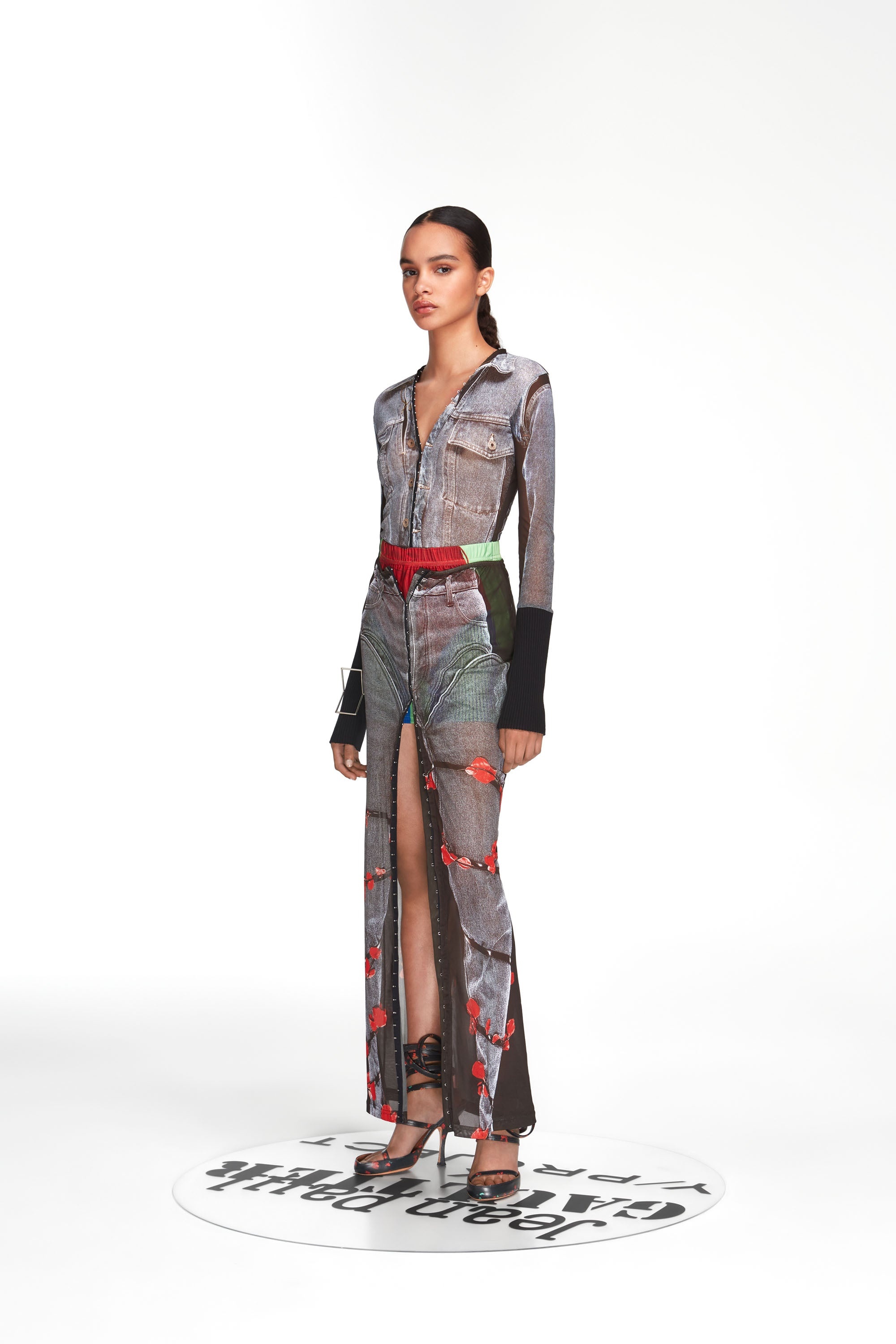 Trompe L'Oeil Denim Flower Maxi Skirt - 4