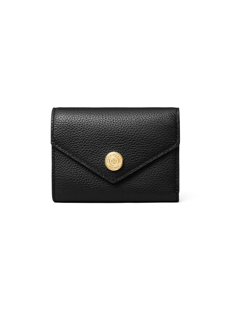 Women's T Monogram Small Pebbled Leather Wallet - Black 1