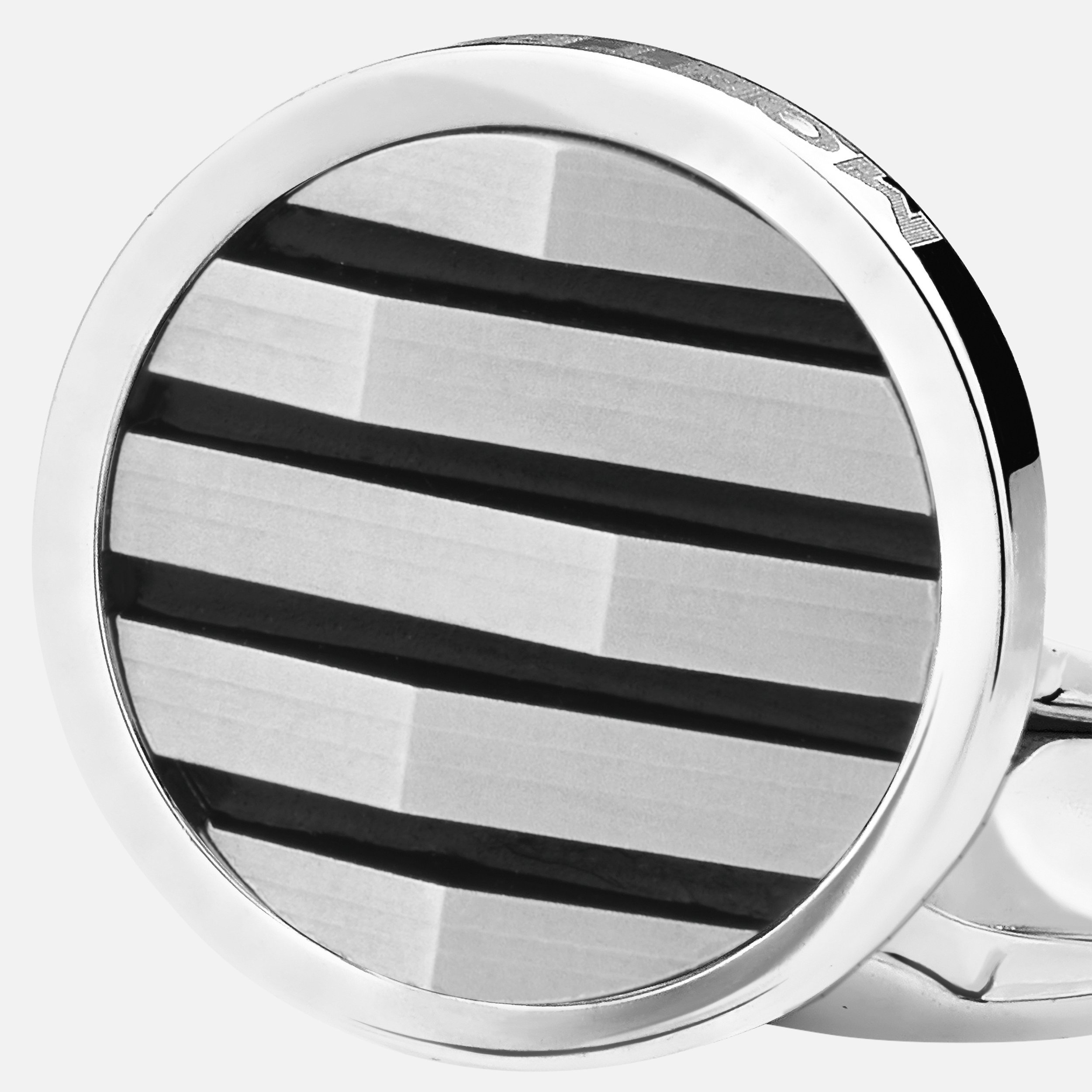 Cufflinks, round in silver with geometric inlay - 2