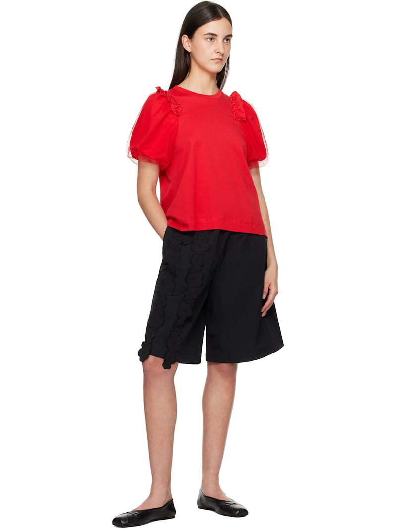 Simone Rocha Red Tulle Overlay Puff Sleeve Frill T-shirt outlook
