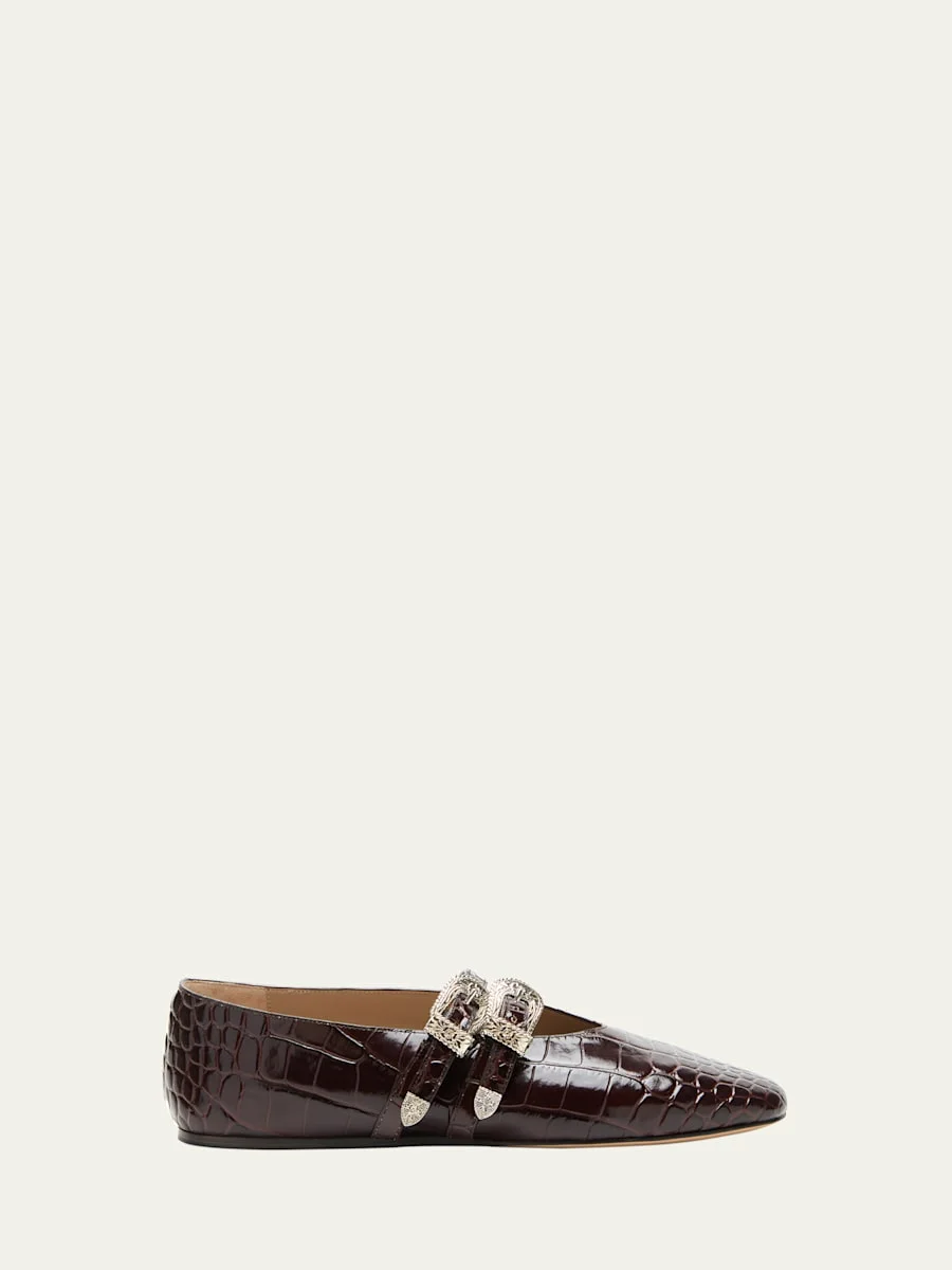 Claudia Croc-Effect Leather Ballerina Flats - 1