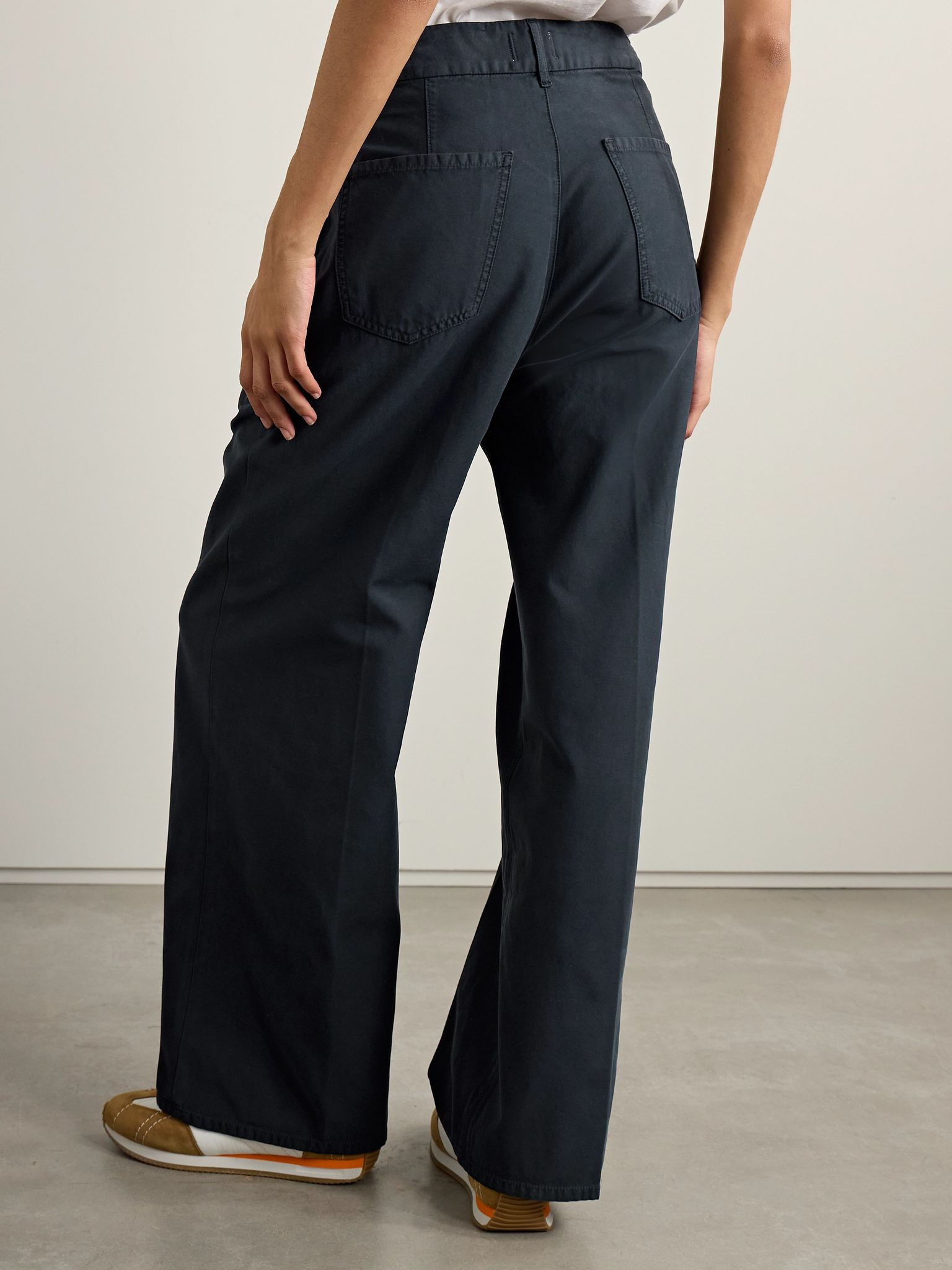 Petra pleated cotton wide-leg pants Navy - 4