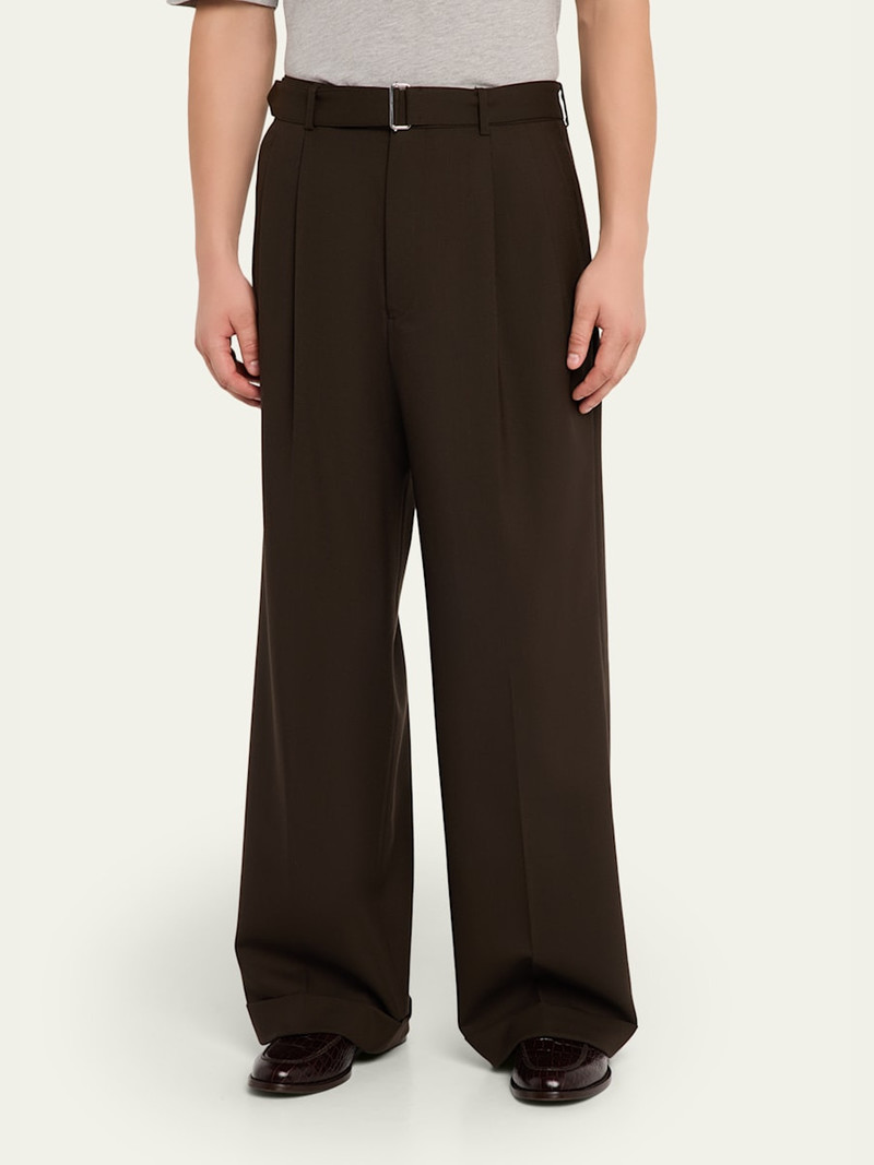 OFFICINE GÉNÉRALE Men's Dark Brown Wool Evans Pleated Pants outlook