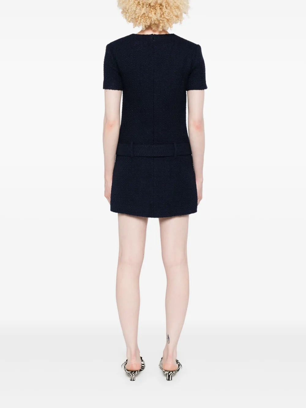 Navy Blue Bouclé Mini Dress - 4