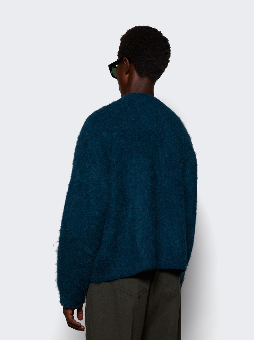 Brushed Mohair V-neck Sweater Dark Green - 4