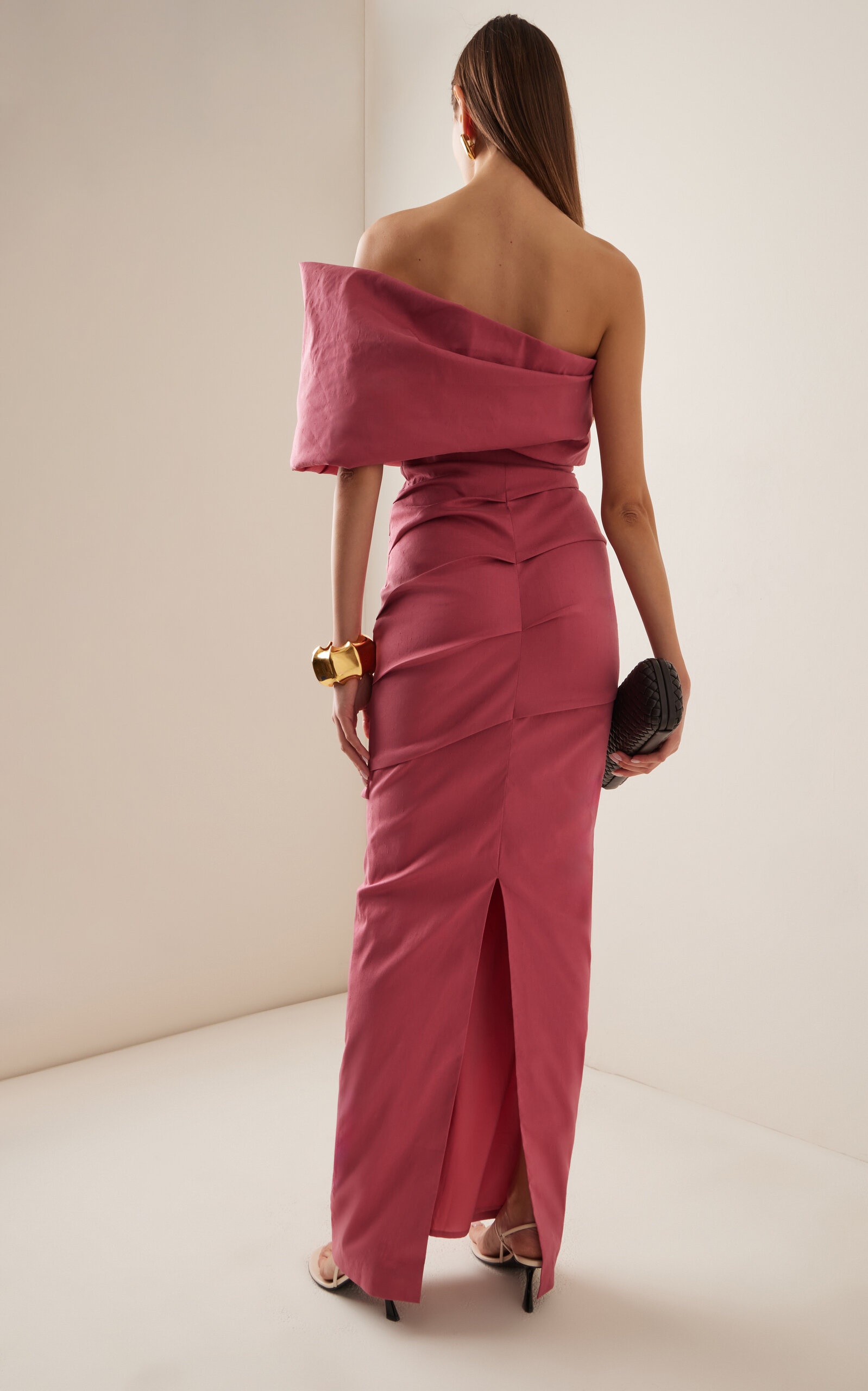 Kat One-Shoulder Shantung Gown pink - 4