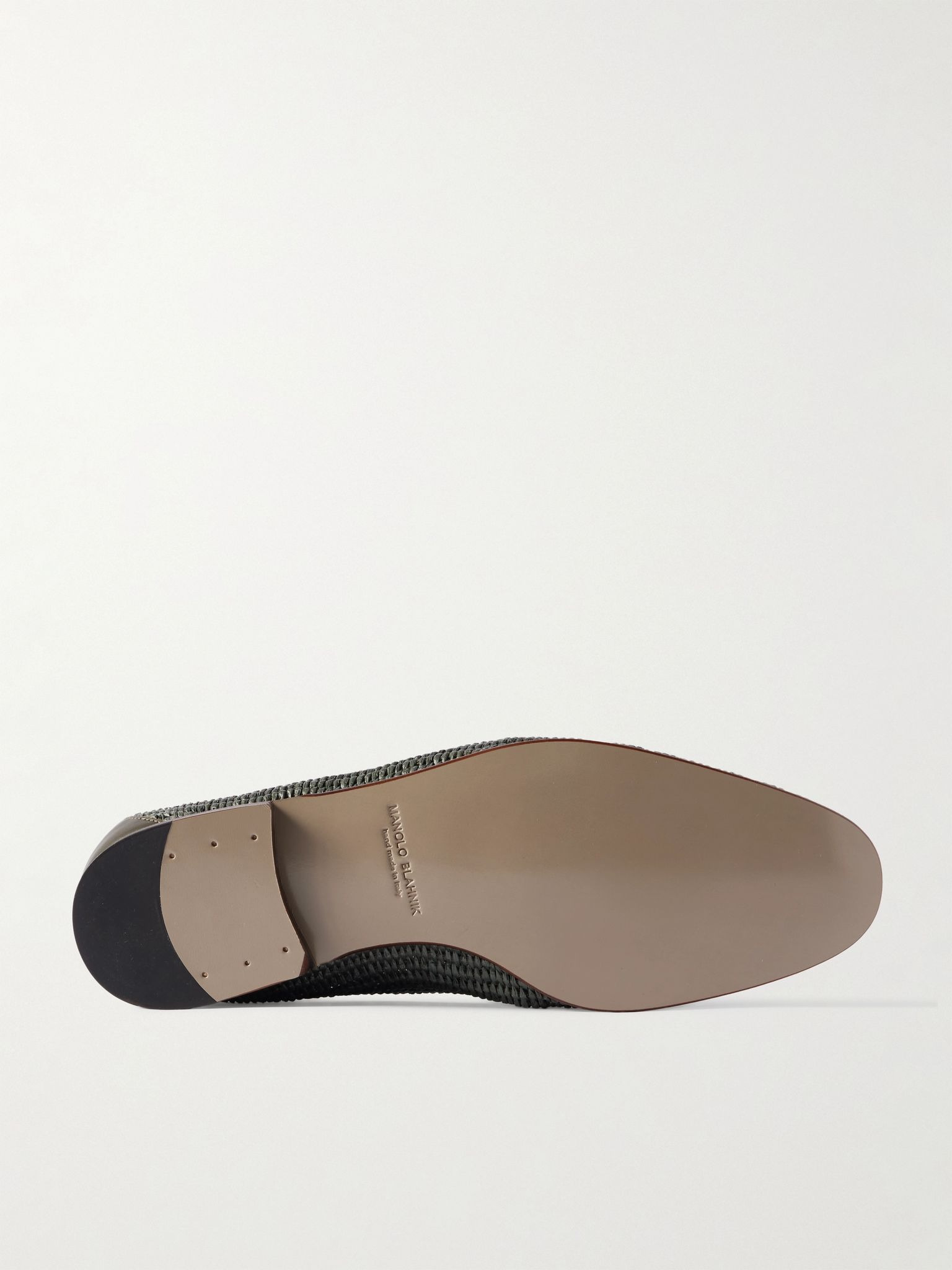 Mario Leather-Trimmed Raffia Loafers Dark green - 3