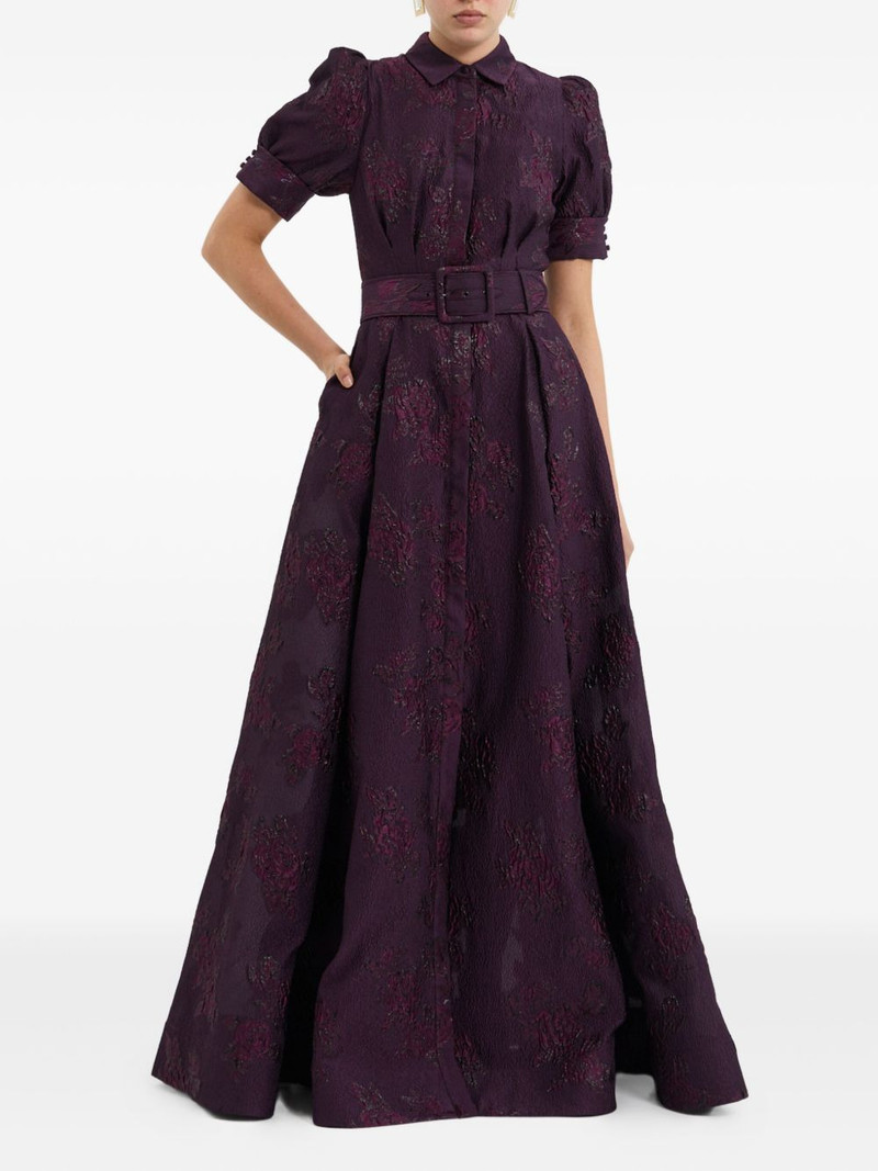 REBECCA VALLANCE Afina puff-sleeve brocade gown outlook