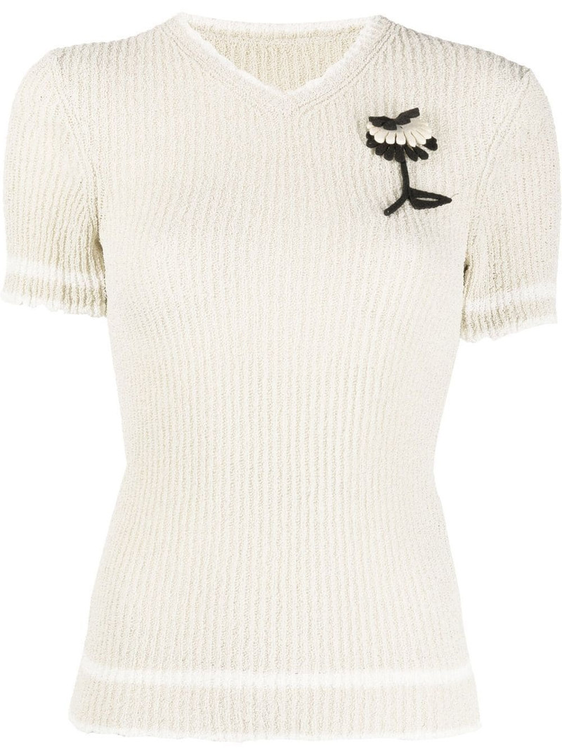 floral-appliqué ribbed top 1