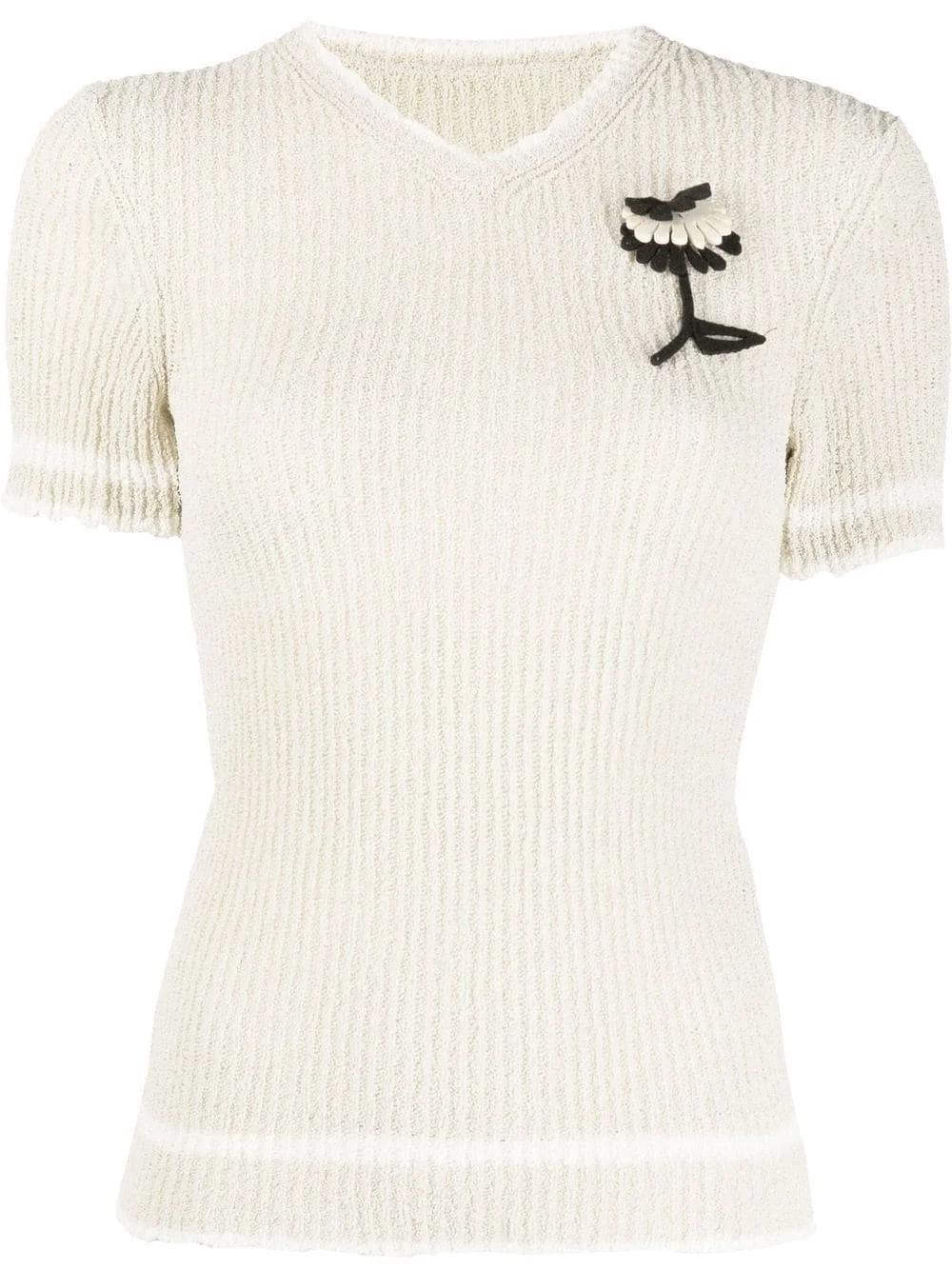 floral-appliqué ribbed top - 1