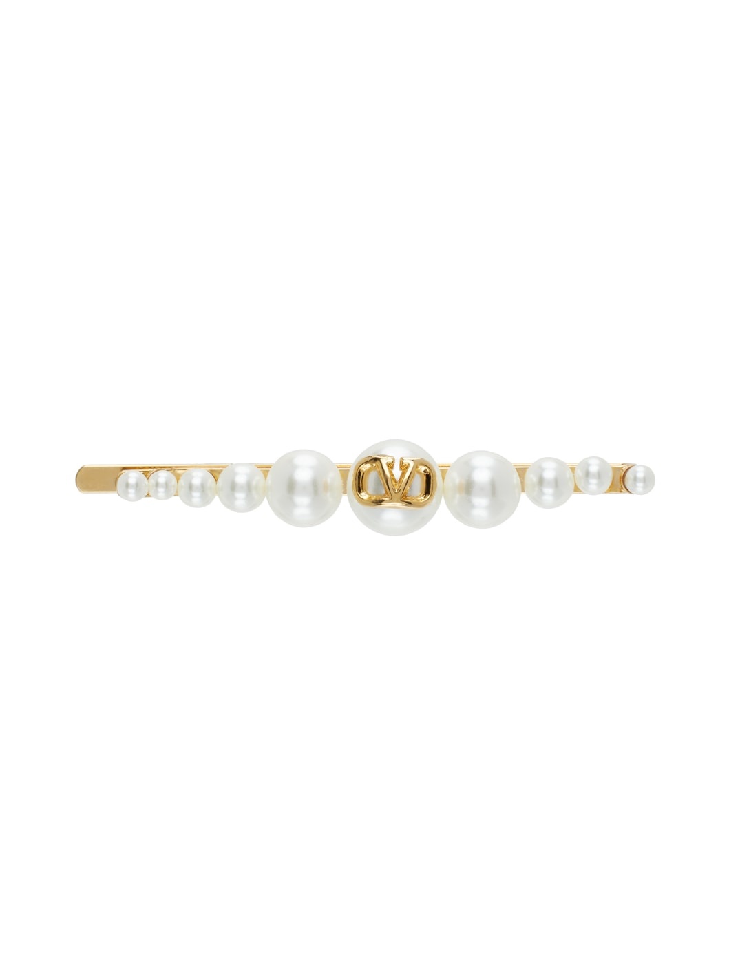 Gold & White VLogo Signature Metal Pearl Hair Clip - 1