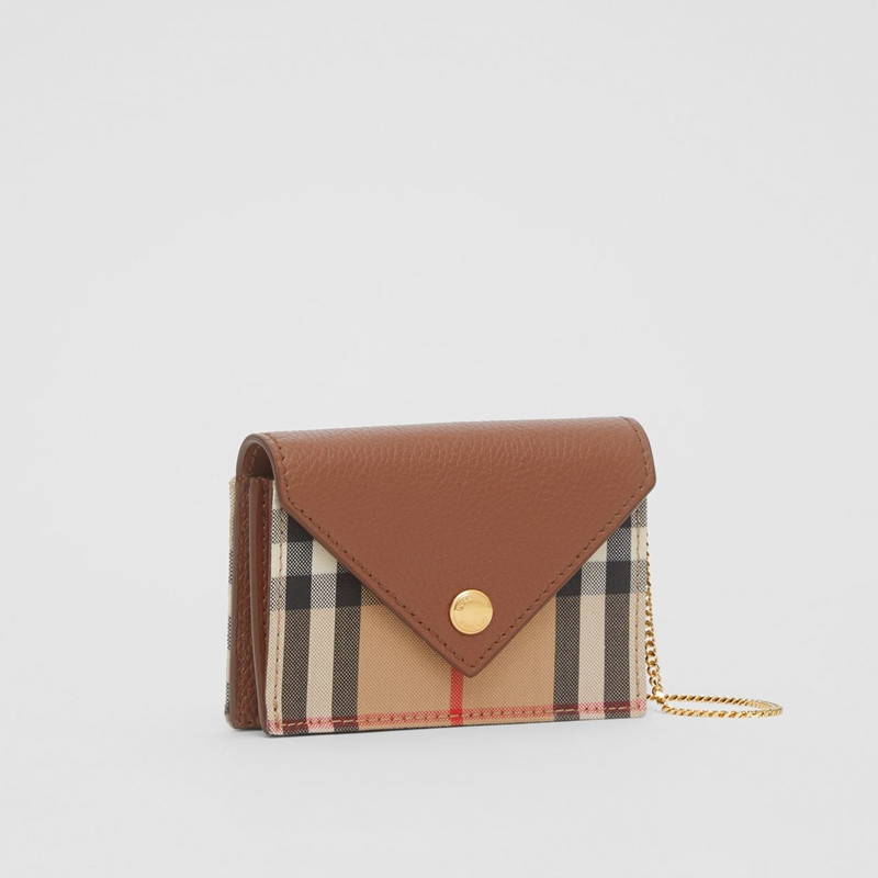 Vintage Check and Leather Card Case with Strap 3