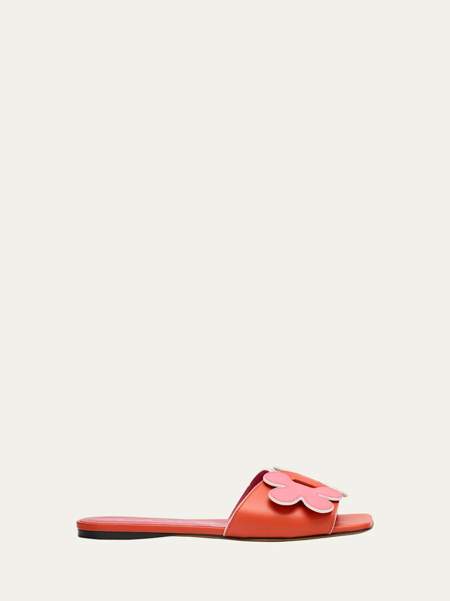 Flower Leather Slide Sandals - 1
