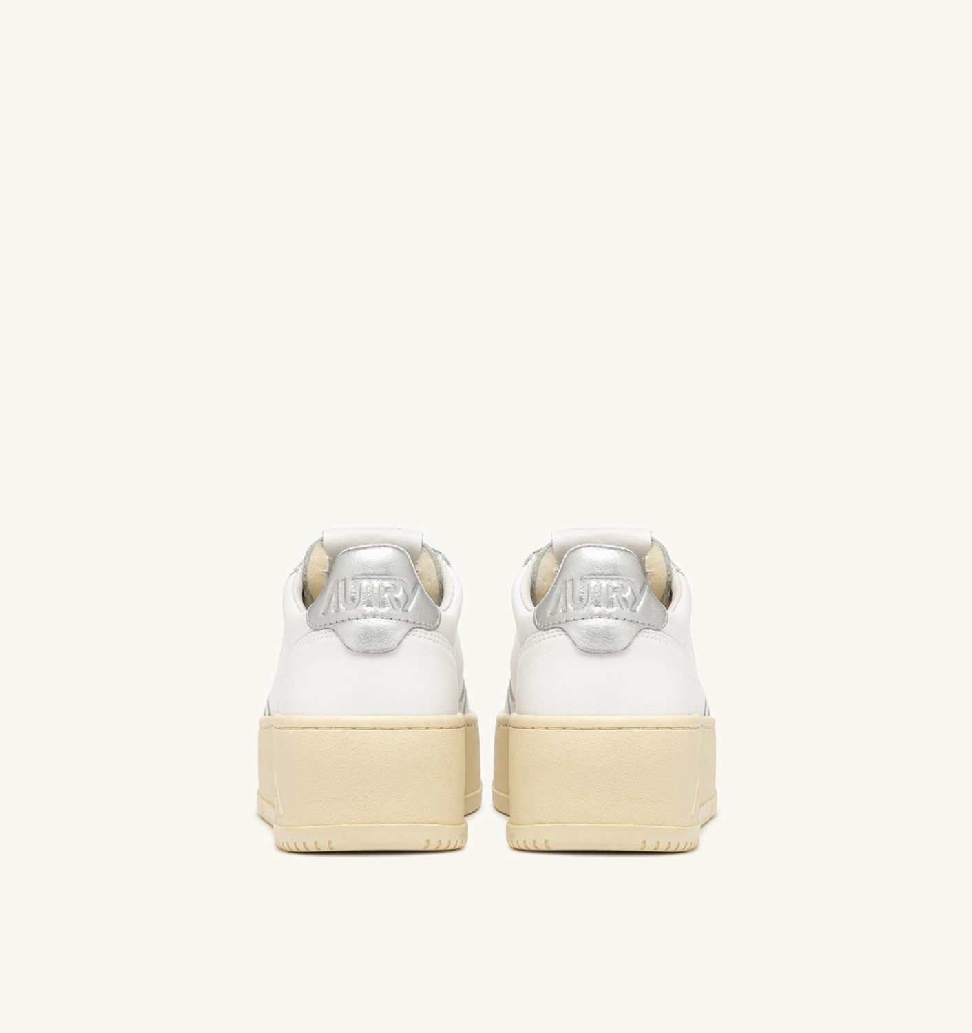 MEDALIST PLATFORM SNEAKERS IN WHITE AND METALIZED SILVER LEATHER - 3