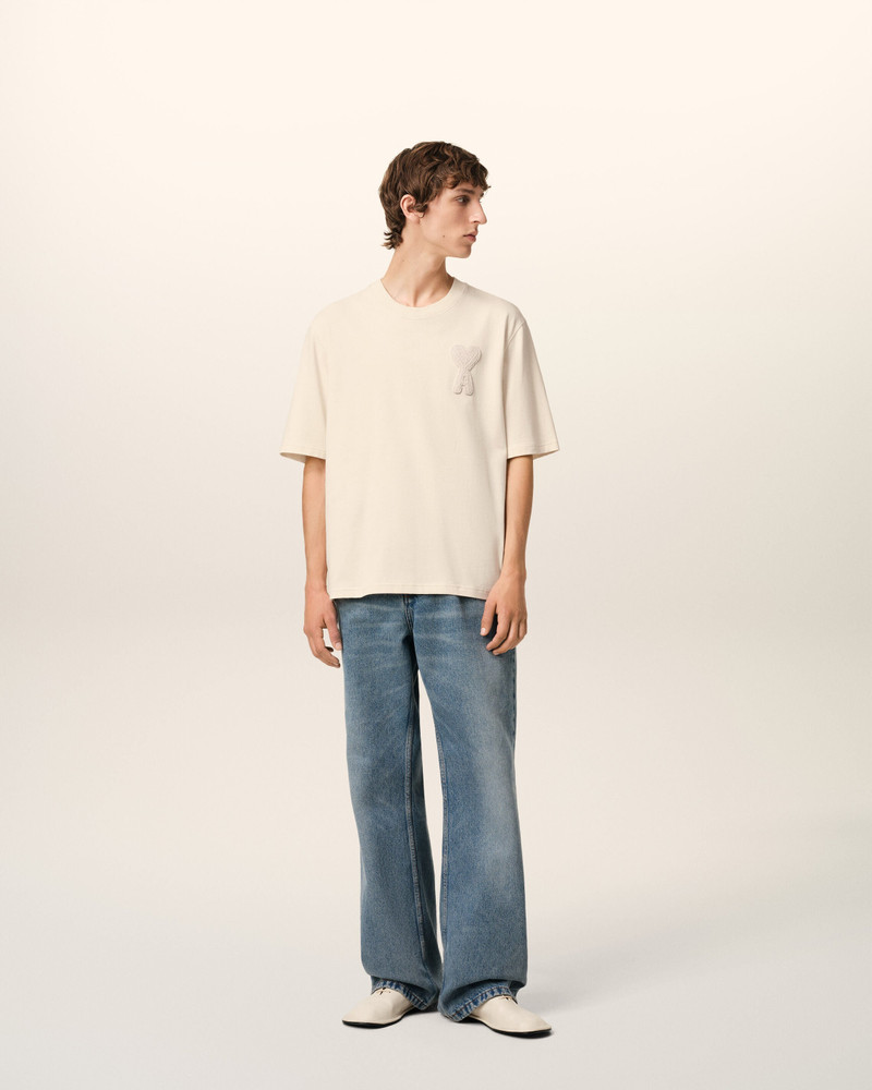 AMI Paris BEIGE COTTON AMI DE COEUR PATCH T-SHIRT outlook