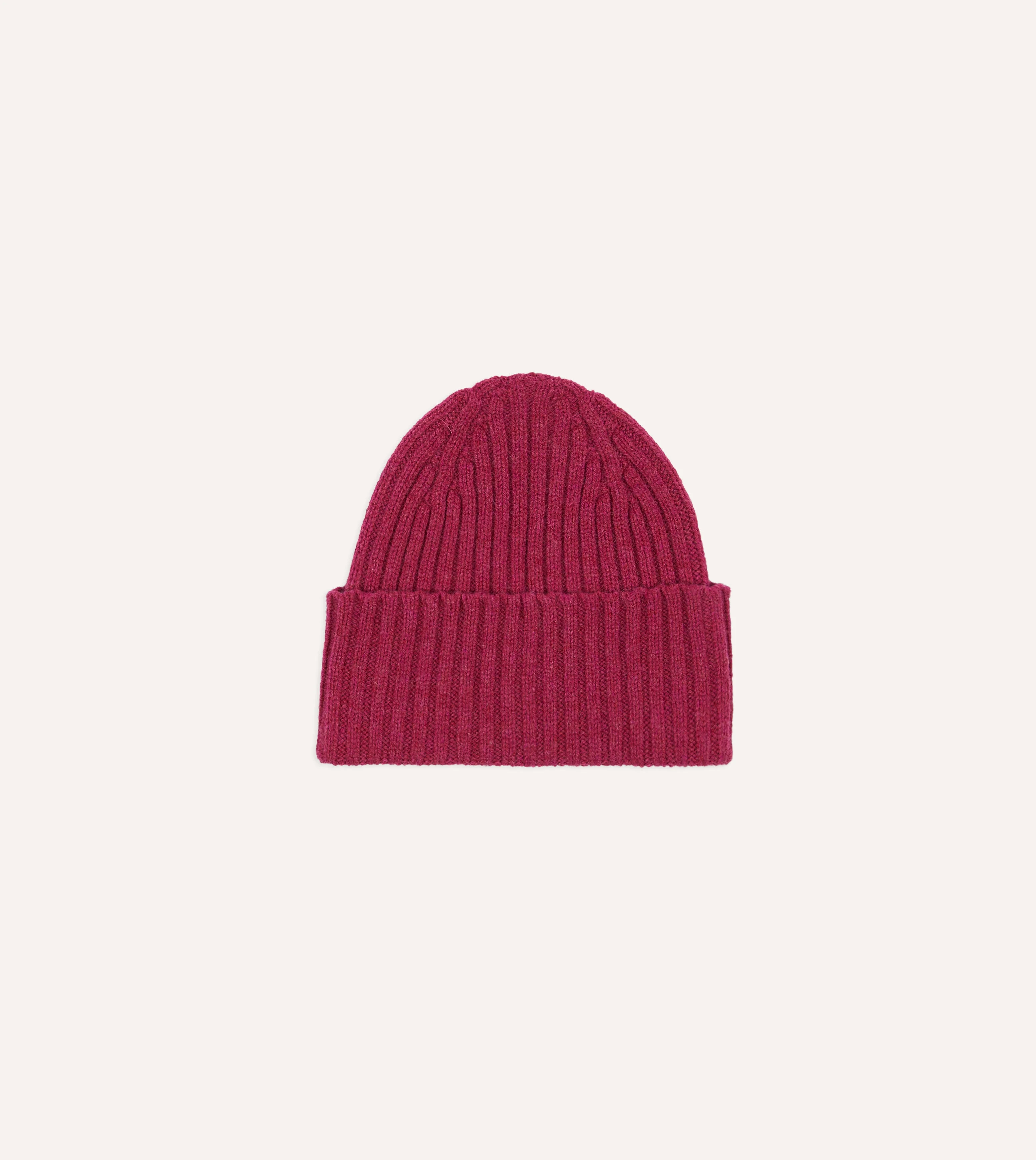 Fuchsia Lambswool Ribbed Knit Cap - 1