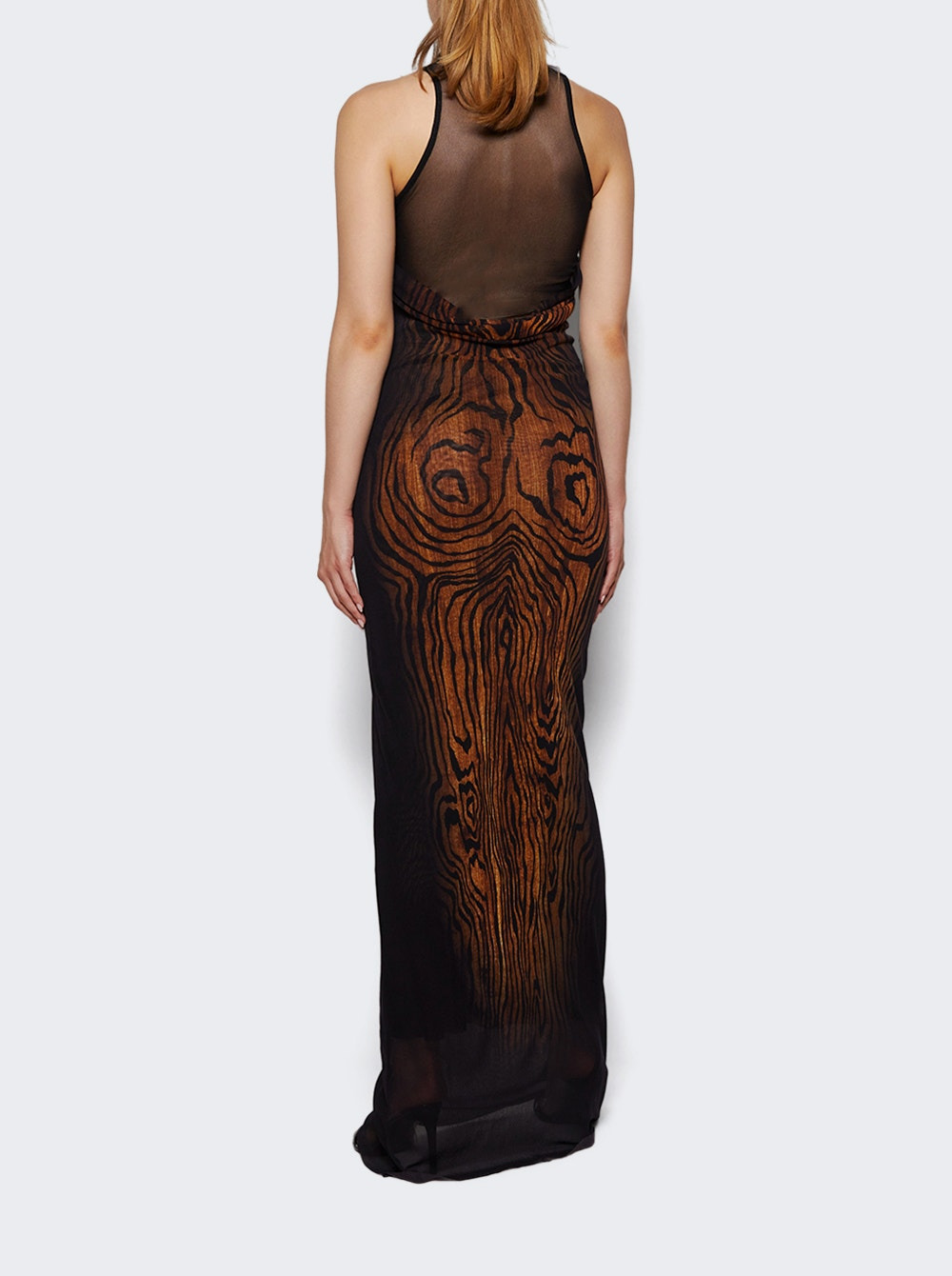 Mesh Double Layer Long Dress Wood Print - 4