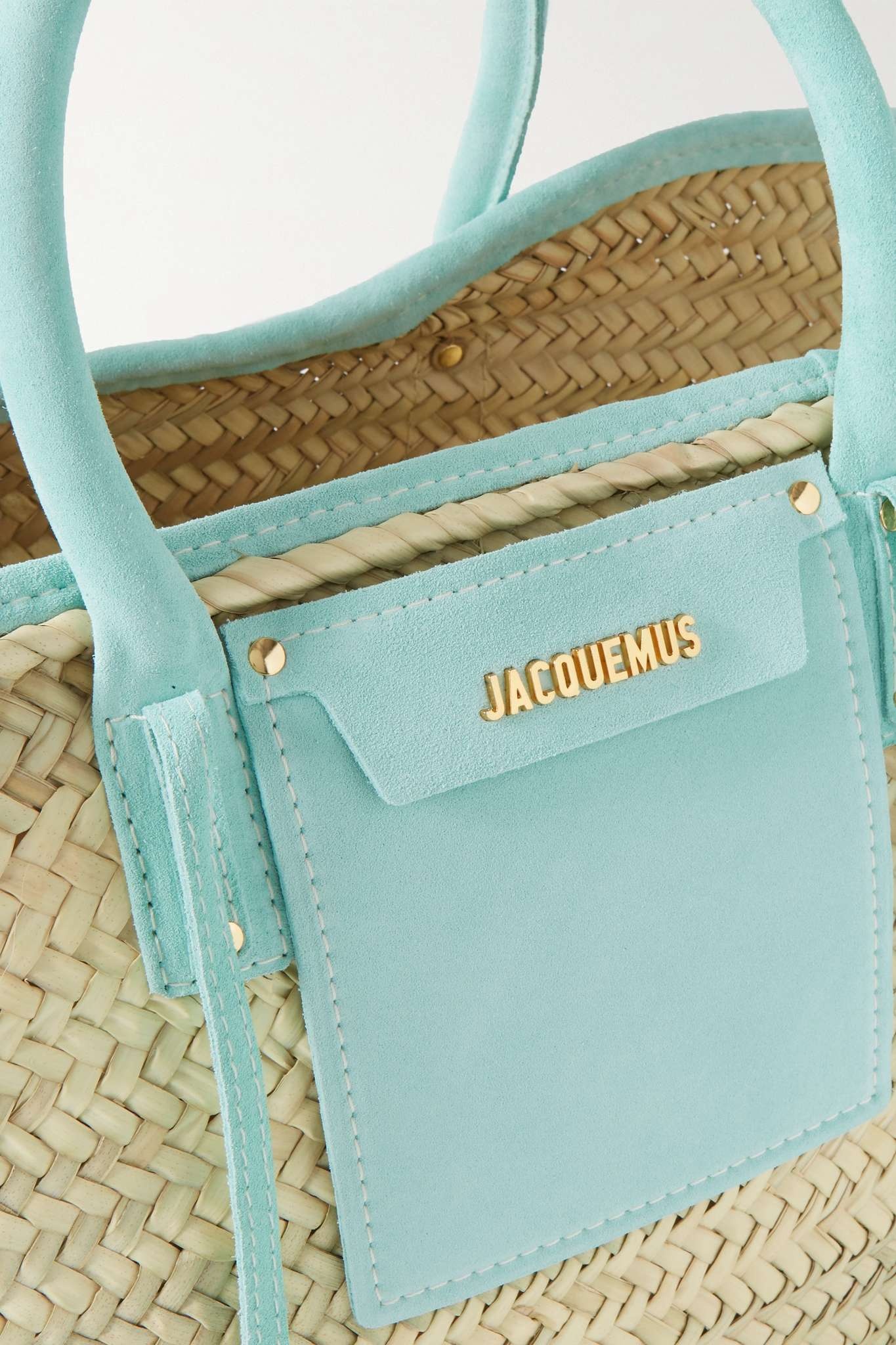 Soleil large nubuck-trimmed straw tote 4