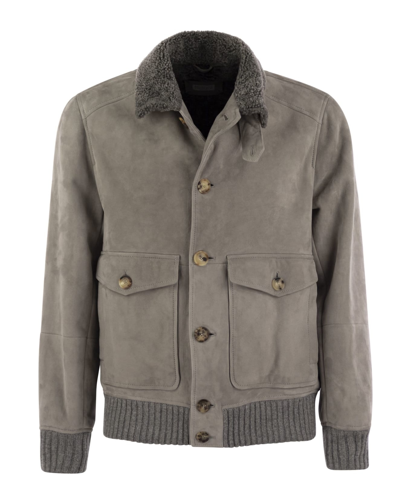 Sheepskin Bomber Jacket With Wool Details - 1