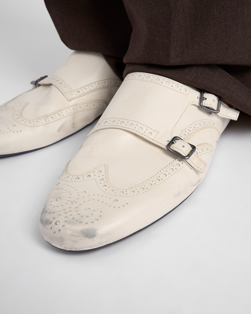 Prada Shuffle antiqued leather double monk strap mules outlook