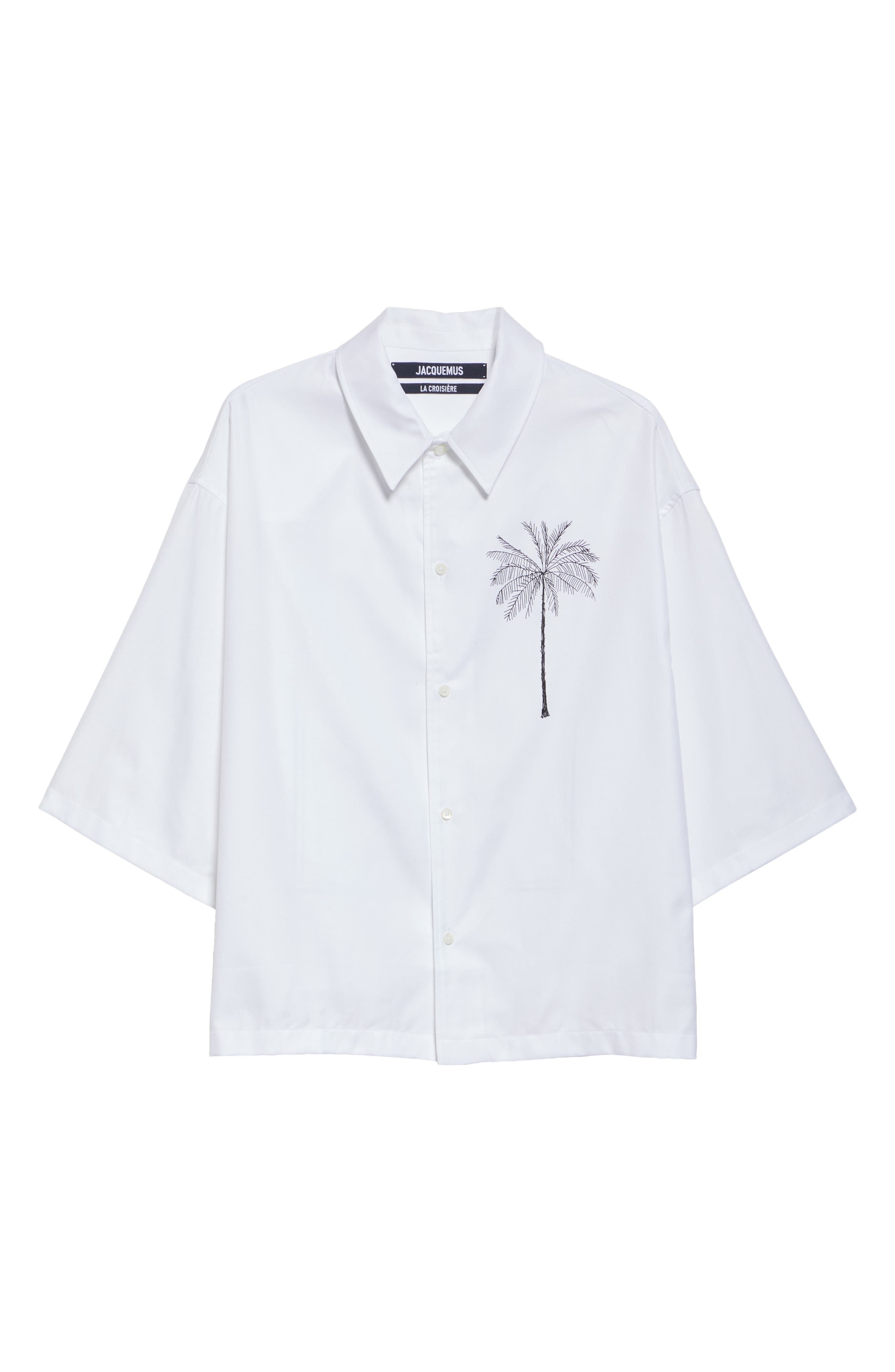 Jacquemus La Chemise Aloe Palm Tree Graphic Button-Up Shirt in Palm Tree White/Black at Nordstrom - 6