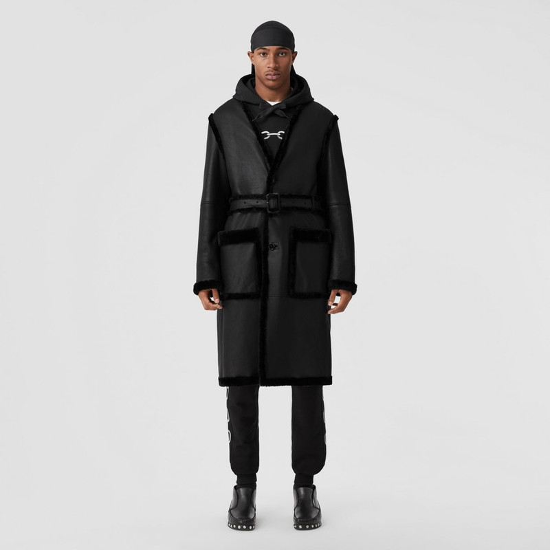 Burberry Pocket Detail Shearling Collarless Coat outlook