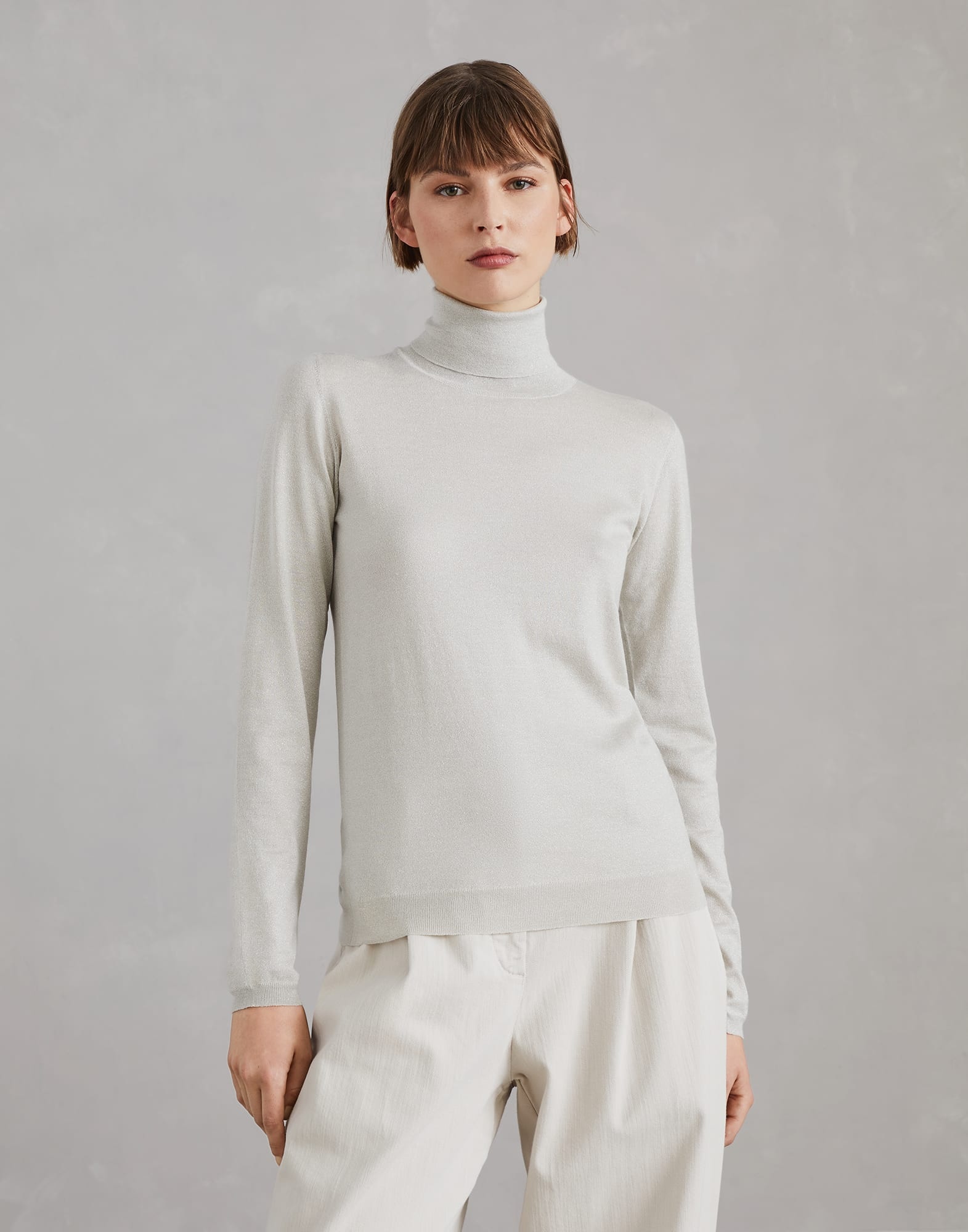 Sparkling cashmere and silk lightweight turtleneck sweater - 1