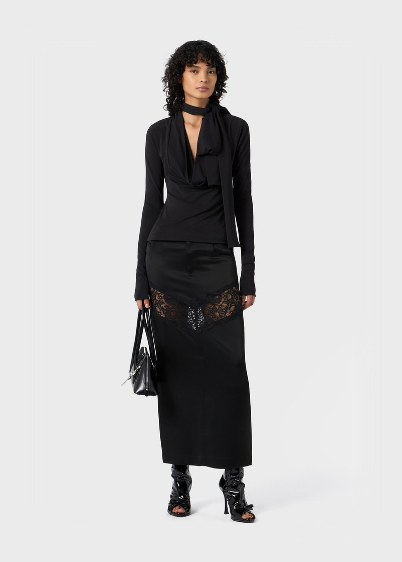 Blumarine SATIN LONG SKIRT WITH LACE INSERT outlook