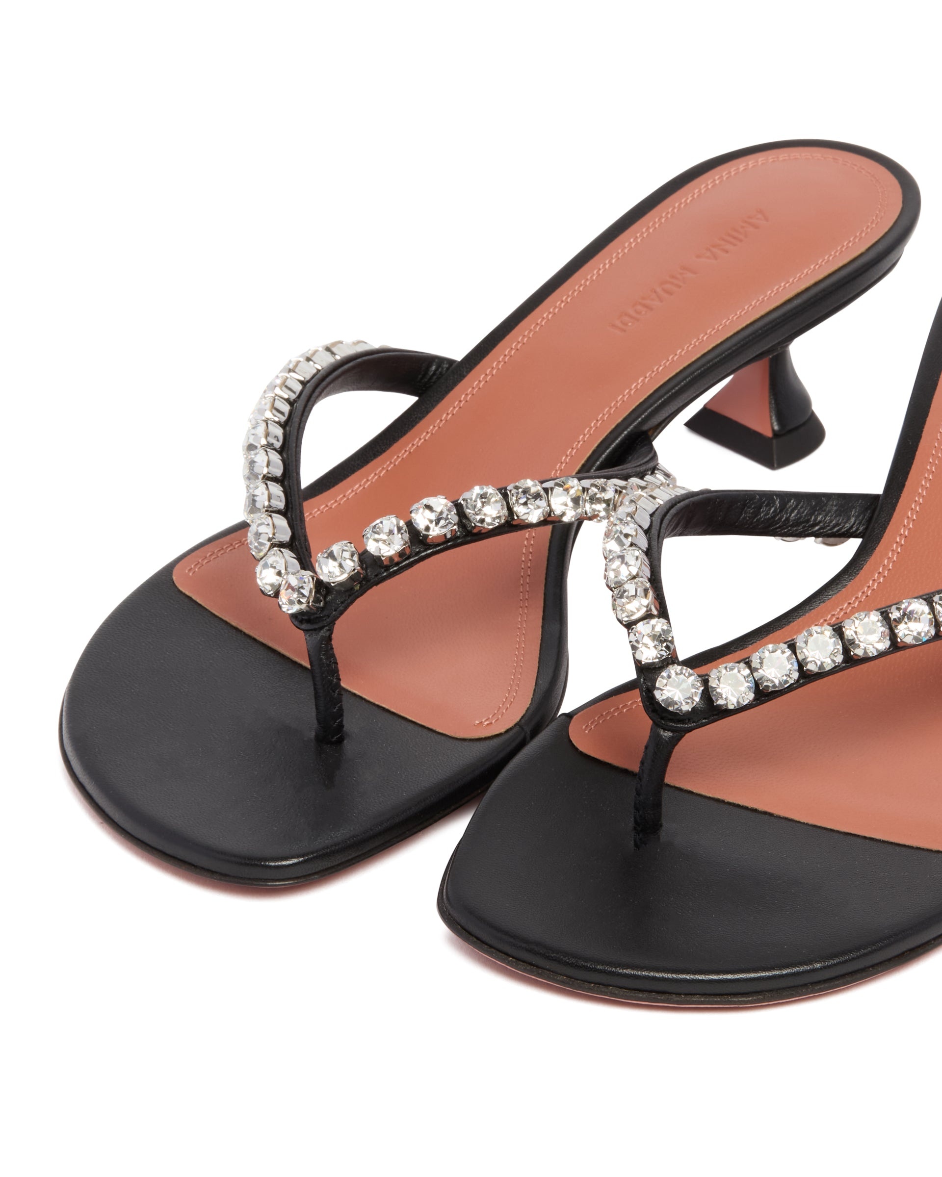 Black Crystal-Embellished Thong Sandals - 6