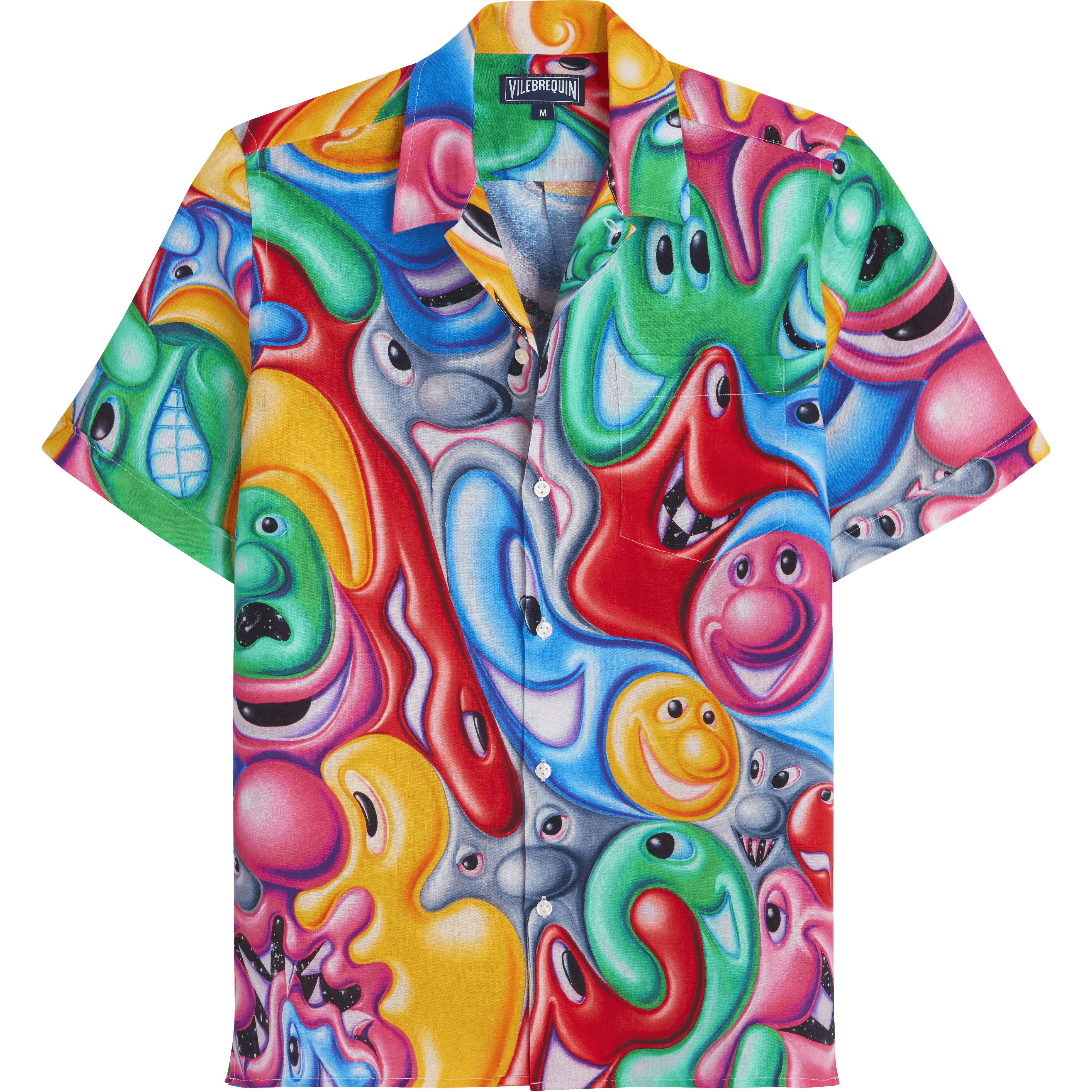 Men Linen Bowling Shirt Faces In Places - Vilebrequin x Kenny Scharf - 1