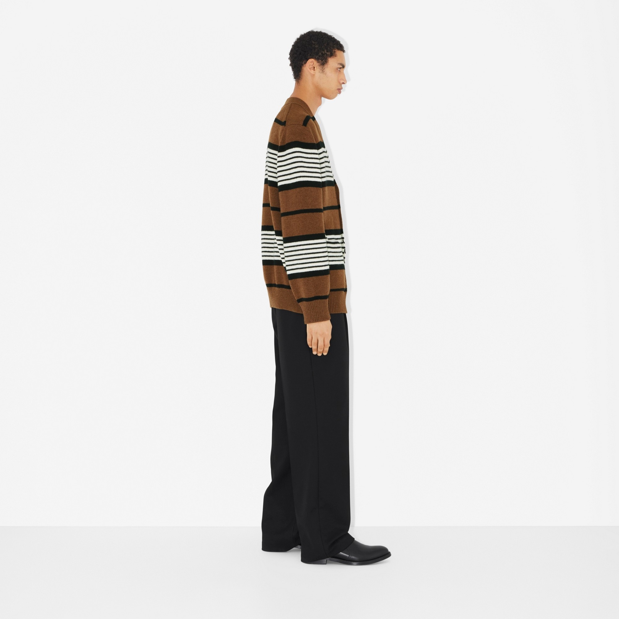 Striped Wool Cashmere Oversized Cardigan - 3