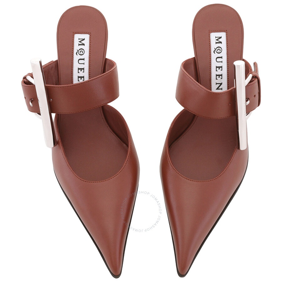 Alexander Mcqueen Ladies Rouge Fonce 70mm Francisco Leather Mules - 3
