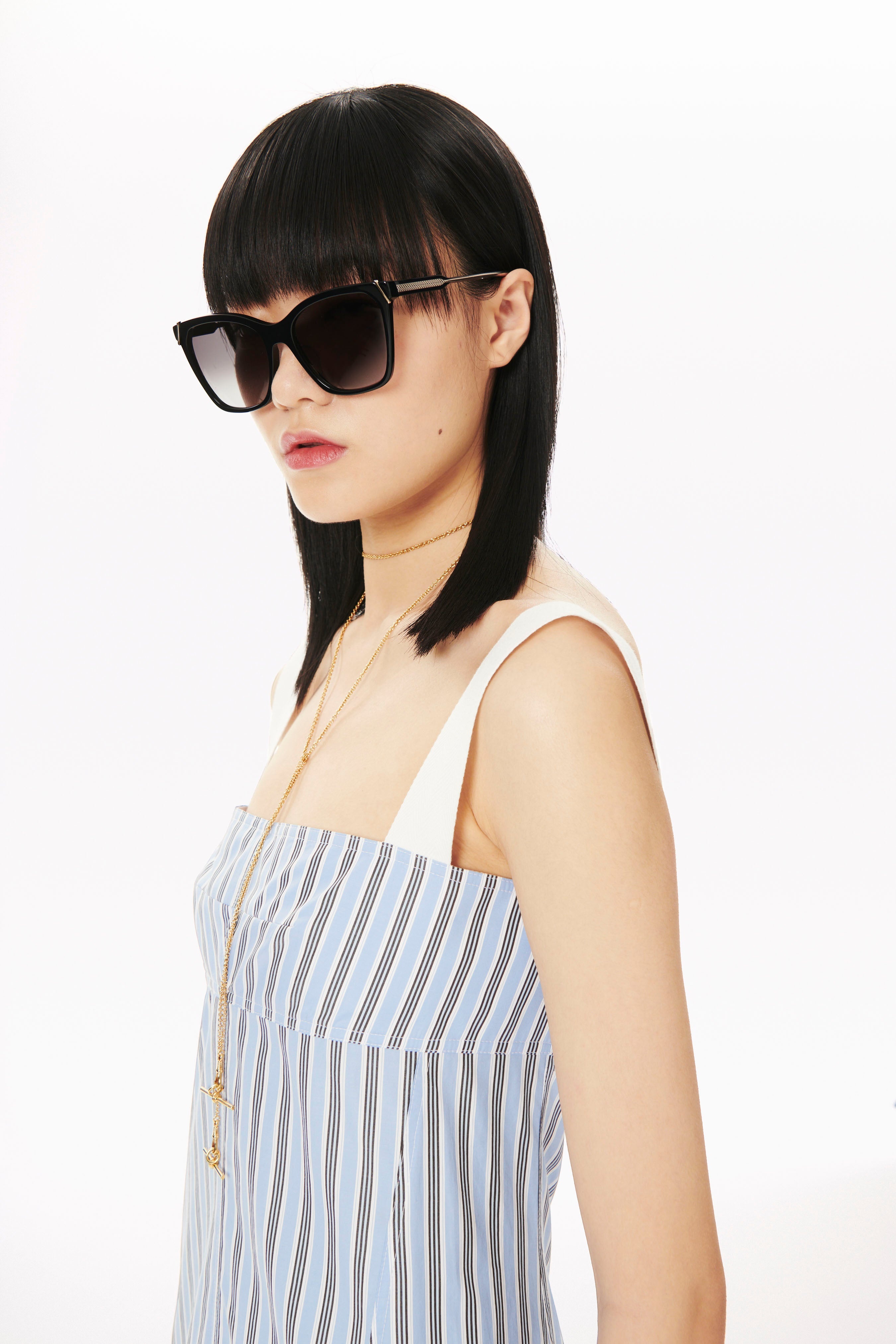 Squared Cat Eye Sunglasses in Black-Grey - 4