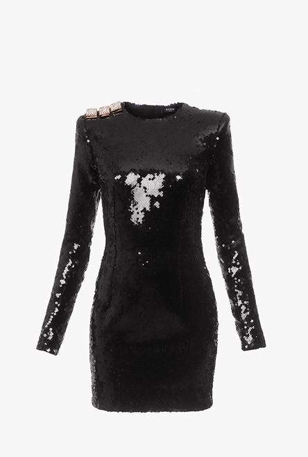 Short black sequinned dress - 1