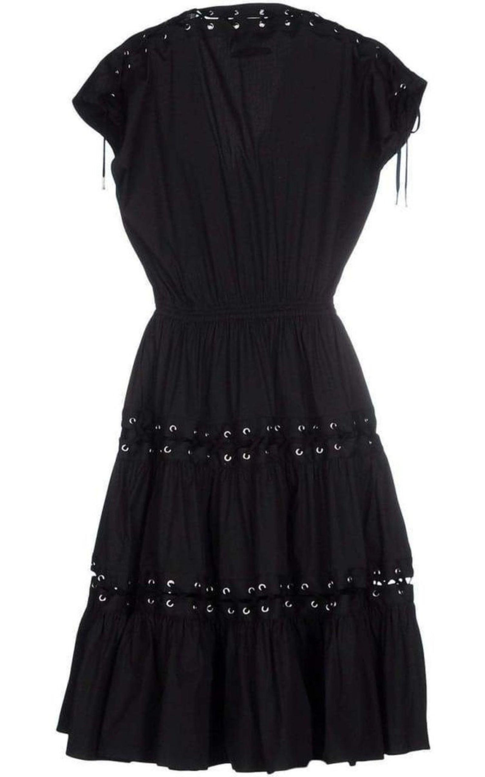 Lace Up Panel Black Cotton Dress - 5