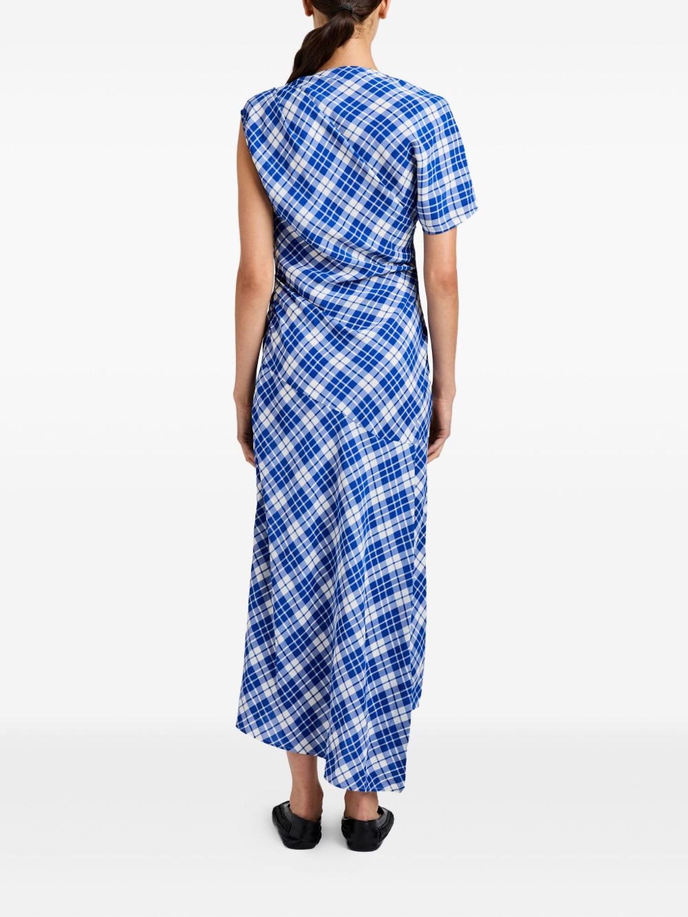 Hallie asymmetric-neckline plaid dress - 4
